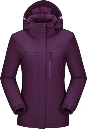 CAMEL CROWN Women’s Mountain Snow Waterproof Ski Jacket Detachable Hood Windproof Fleece Parka Rain Jackt Winter Coat