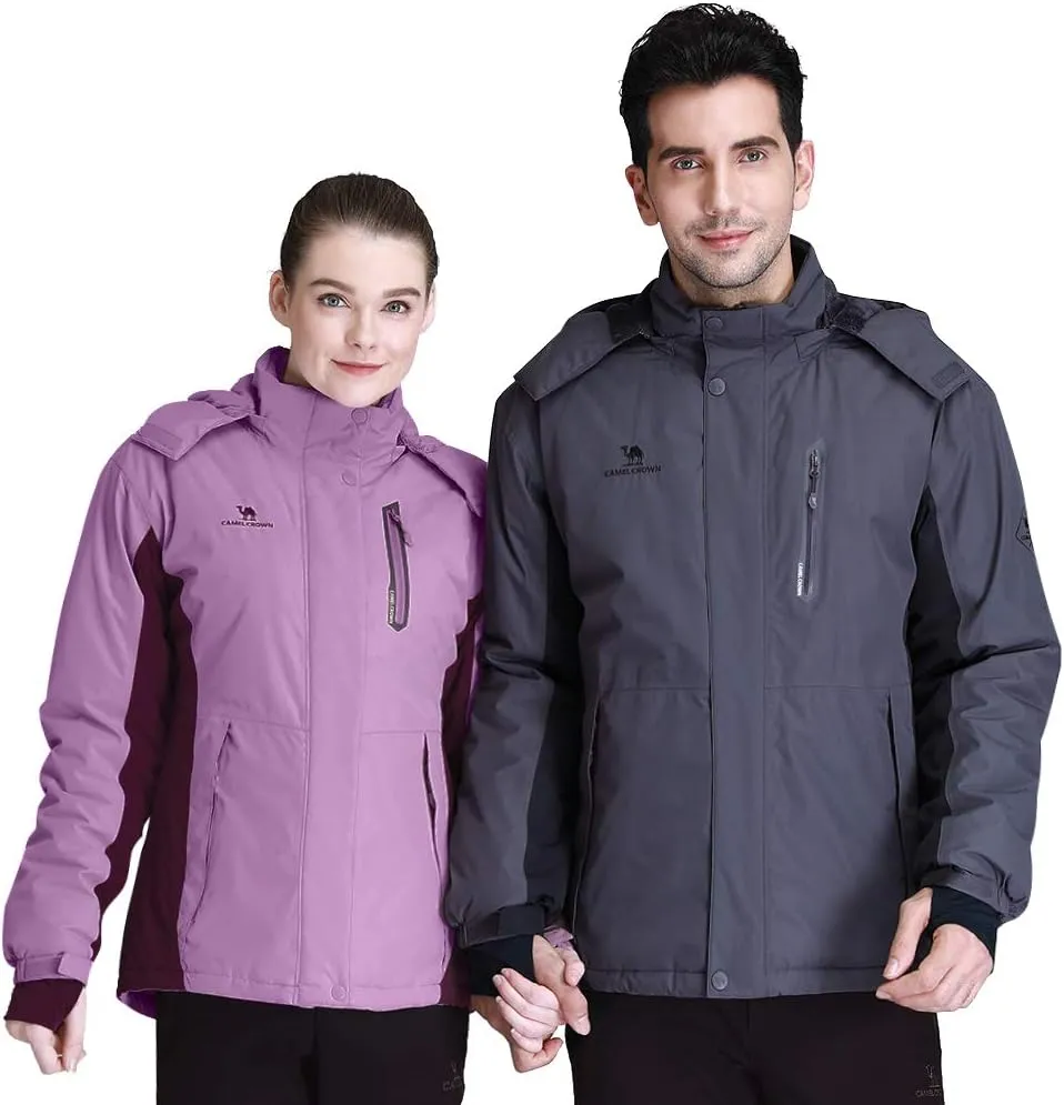 CAMEL CROWN Women’s Mountain Snow Waterproof Ski Jacket Detachable Hood Windproof Fleece Parka Rain Jackt Winter Coat