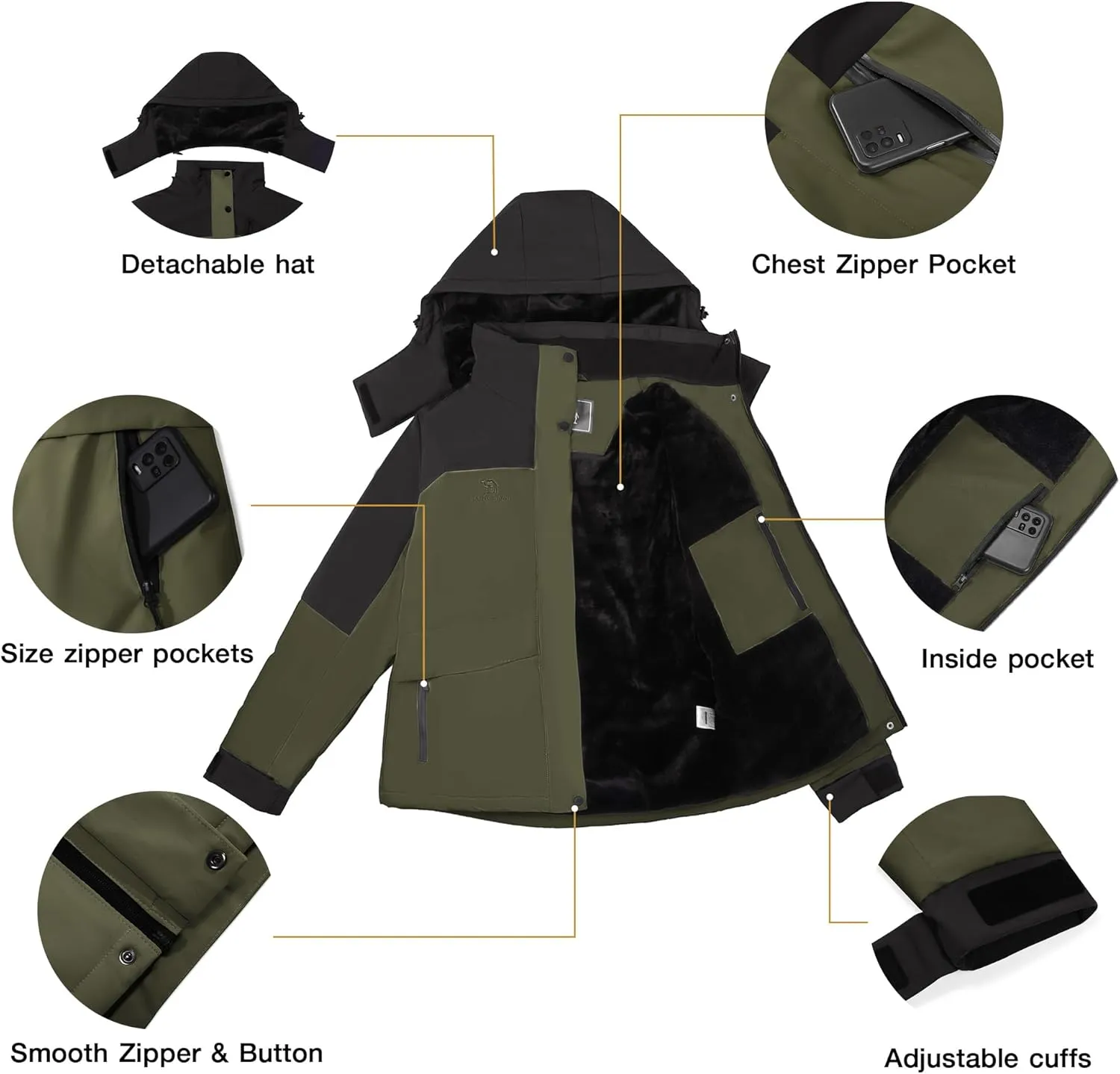 CAMELSPORTS Women's Waterproof Snow Ski Jakcet Fleece Warm Winter Coat Hooded Windproof Insulated Snowboarding Jacket