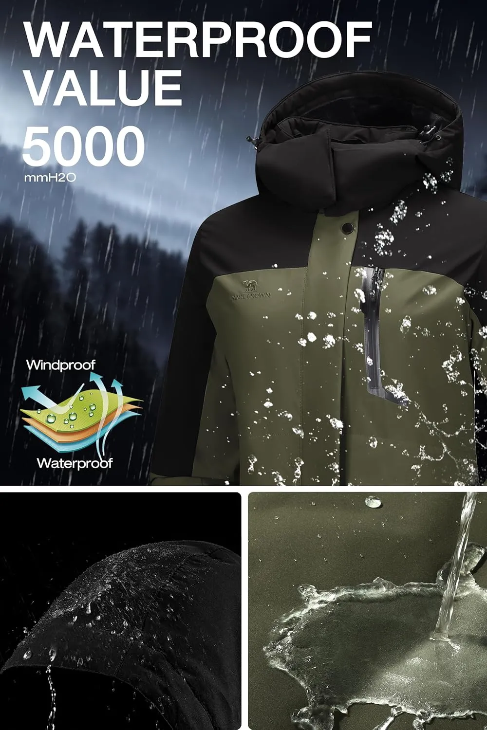 CAMELSPORTS Women's Waterproof Snow Ski Jakcet Fleece Warm Winter Coat Hooded Windproof Insulated Snowboarding Jacket