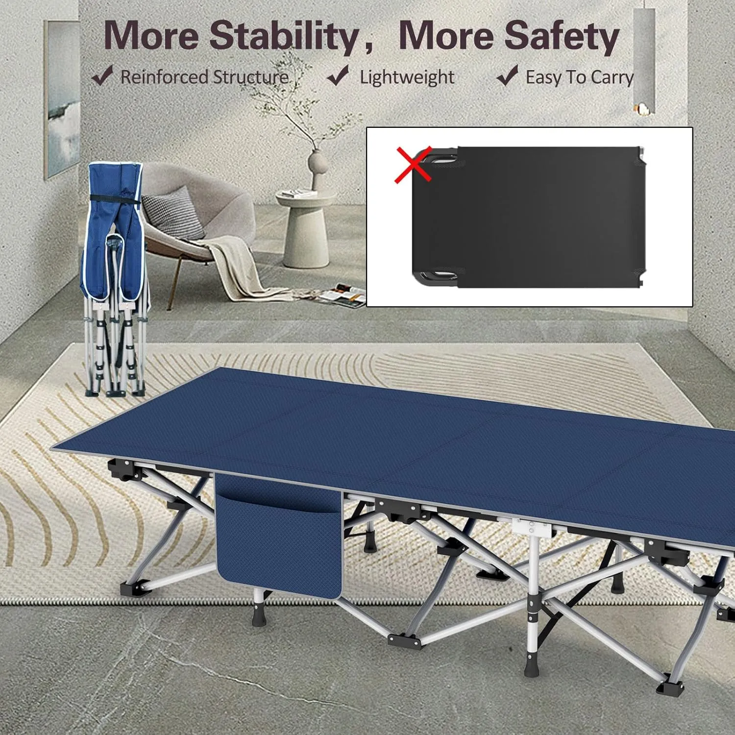 Camping cot, Camping Bed cots for Sleeping 450LBS(Max Load) 75x28 inches Folding cot with Carry Bag Double Layer Oxford Camping cots Sleeping cots for Adults Office Home Nap Beach Vocation