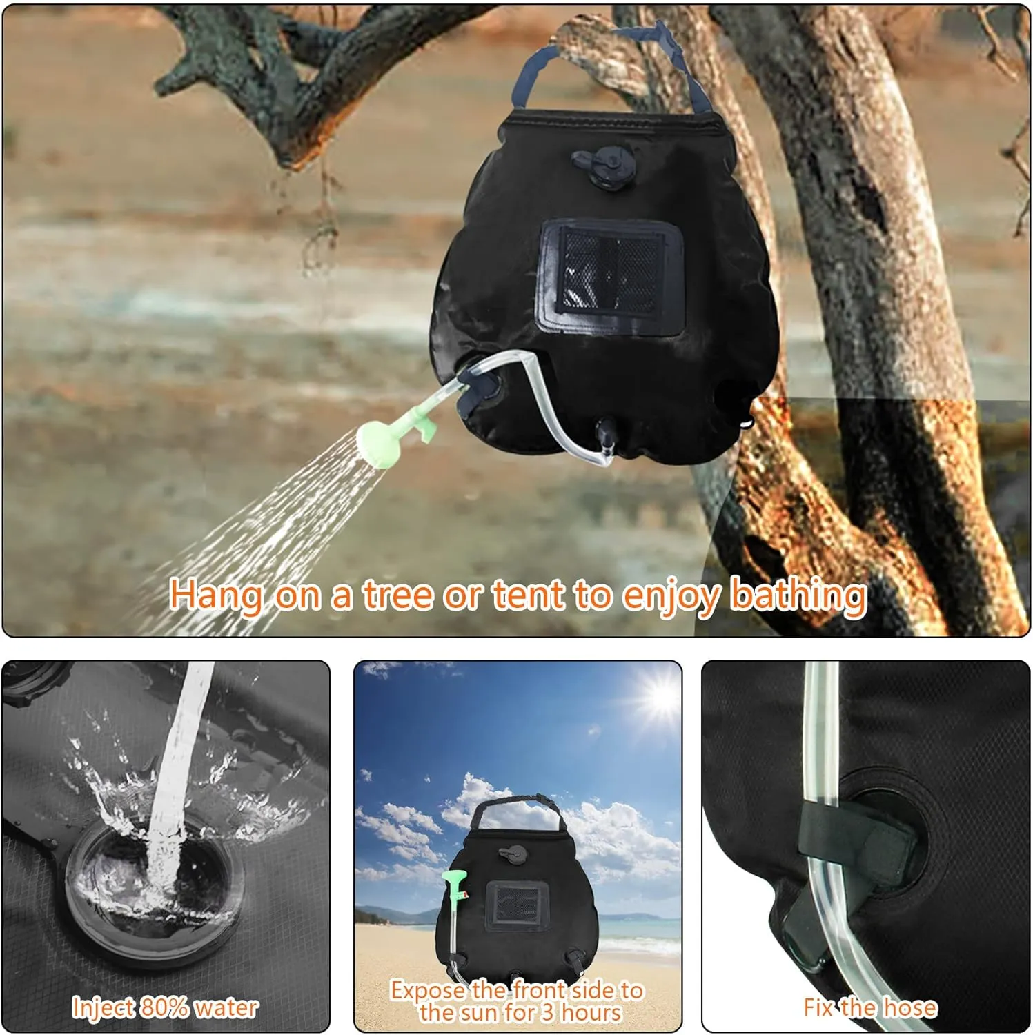 Camping Shower Tent,Pop Up Privacy Tent with Solar Shower Bag,Waterproof Pop Up Shower Tent for Portable Outdoor Toilet Shower Changing Room Sun Shelter Camping (Black/Camouflag/Green)