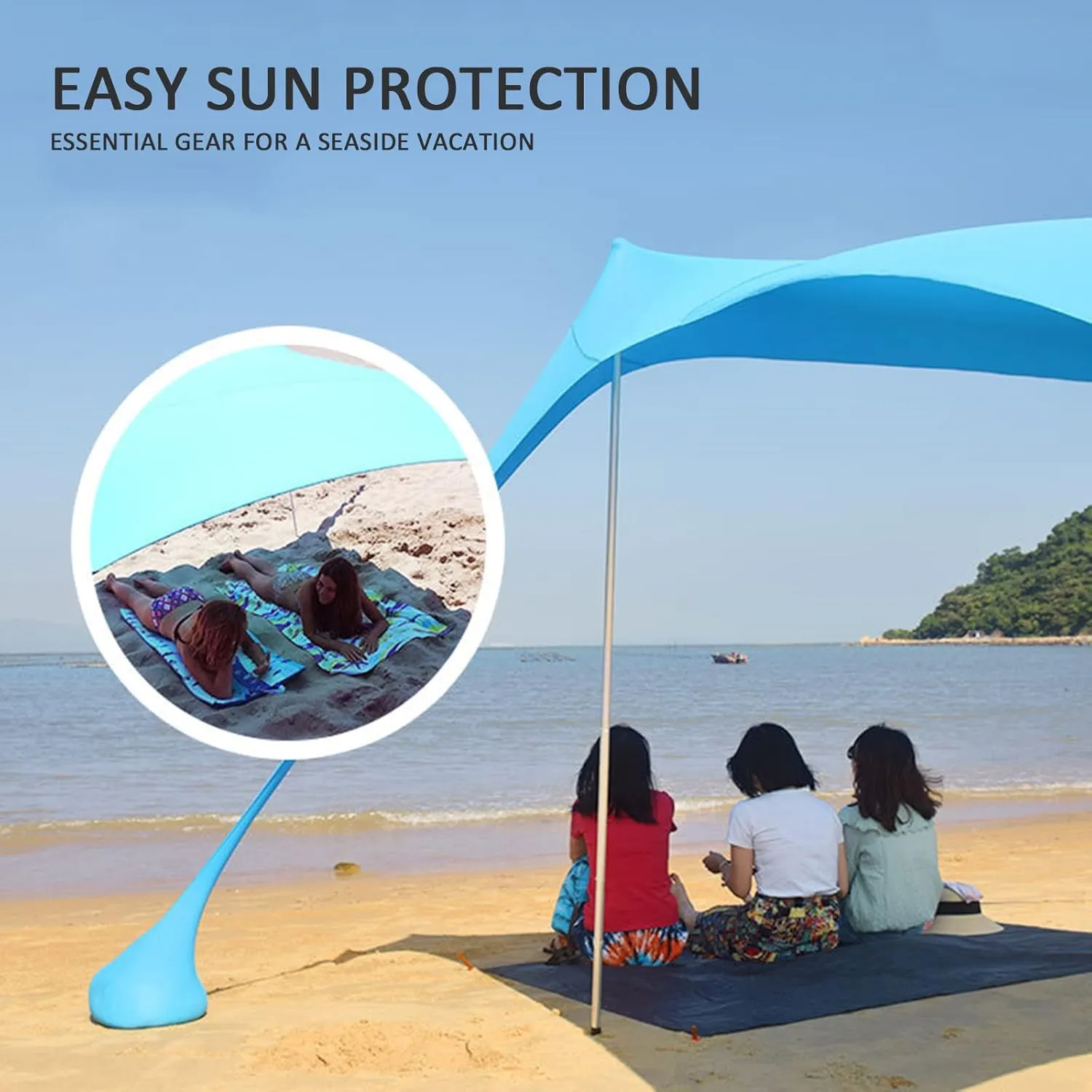 Camping Tarp Sun Shelter, Outdoor Canopy Portable Sunshade, with 2 Aluminum Poles, 4 Pole Anchors, Sand Shovel Carrying Bag, for Hiking Fishing Picnic Travel,Red