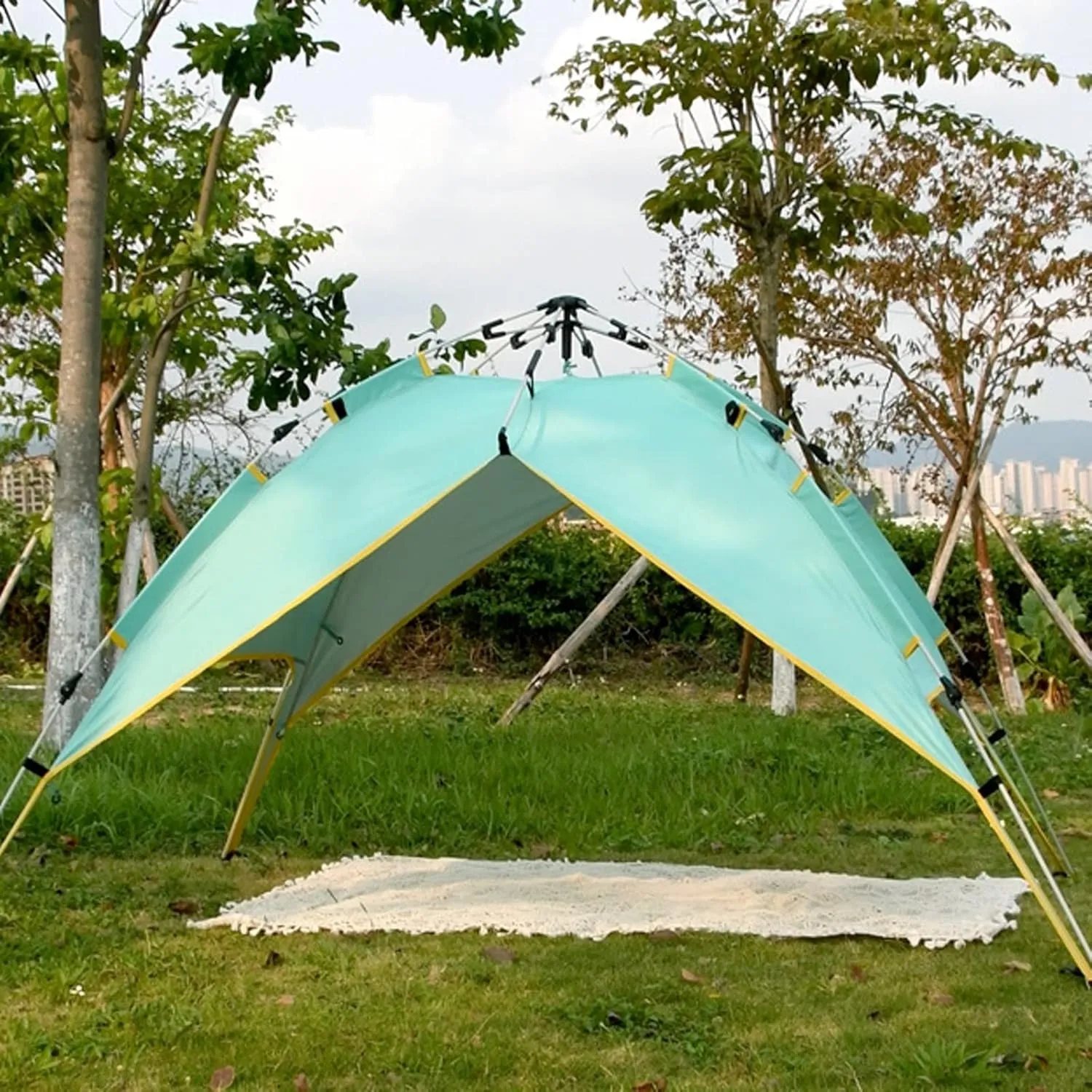 Camping Tent 3-4 Person Hydraulic Automatic Camping Tent Double Layer Instant Setup Outdoor Family Tent Portable Backpacking Tent for Hiking