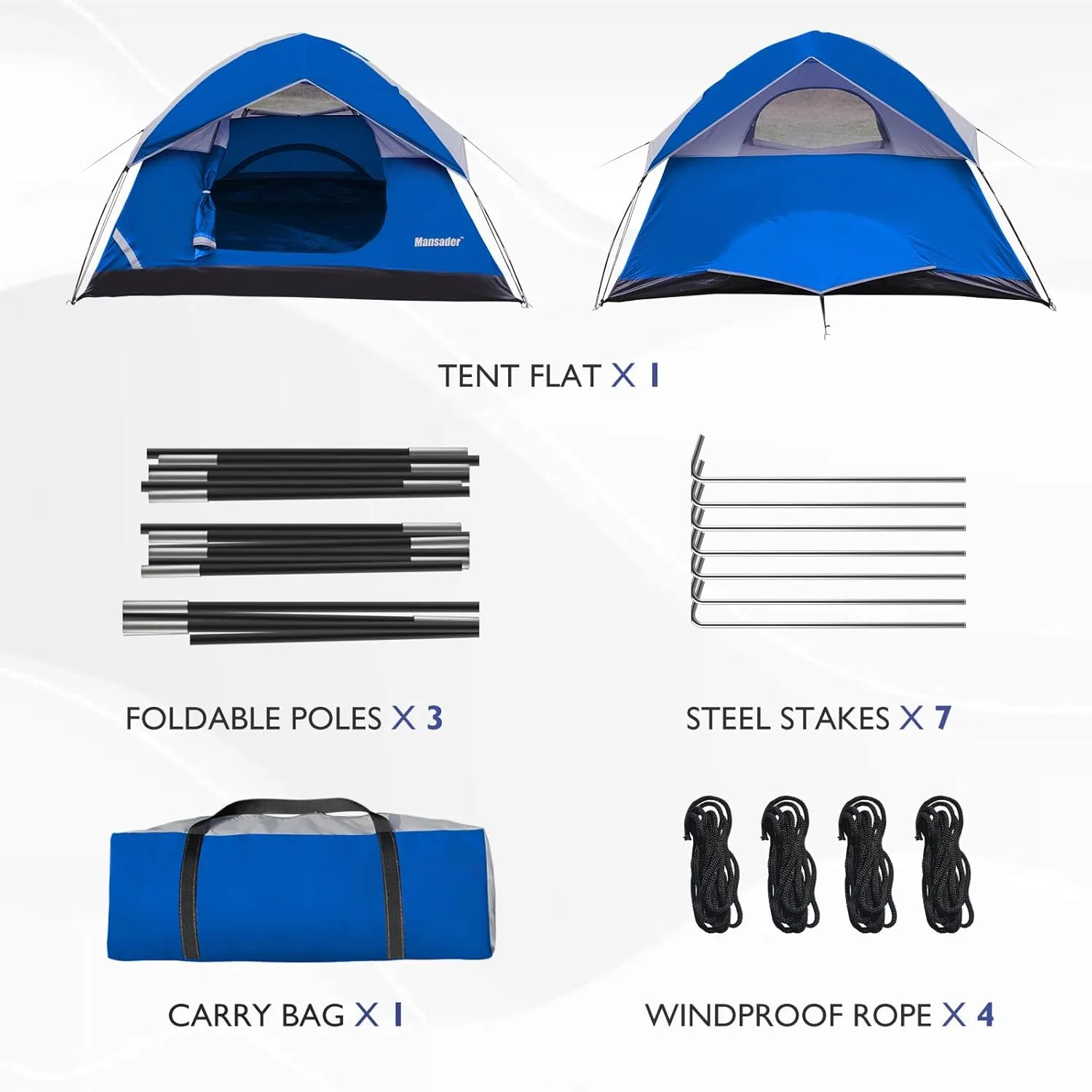 Camping Tent, Waterproof 2/3/4 Person Tents for Camping, Lightweight Easy Set Up Outdoor Hiking Tent Backpacking Tent with Carry Bag, Backpack Tent Suit for Family Beach Hiking Travel