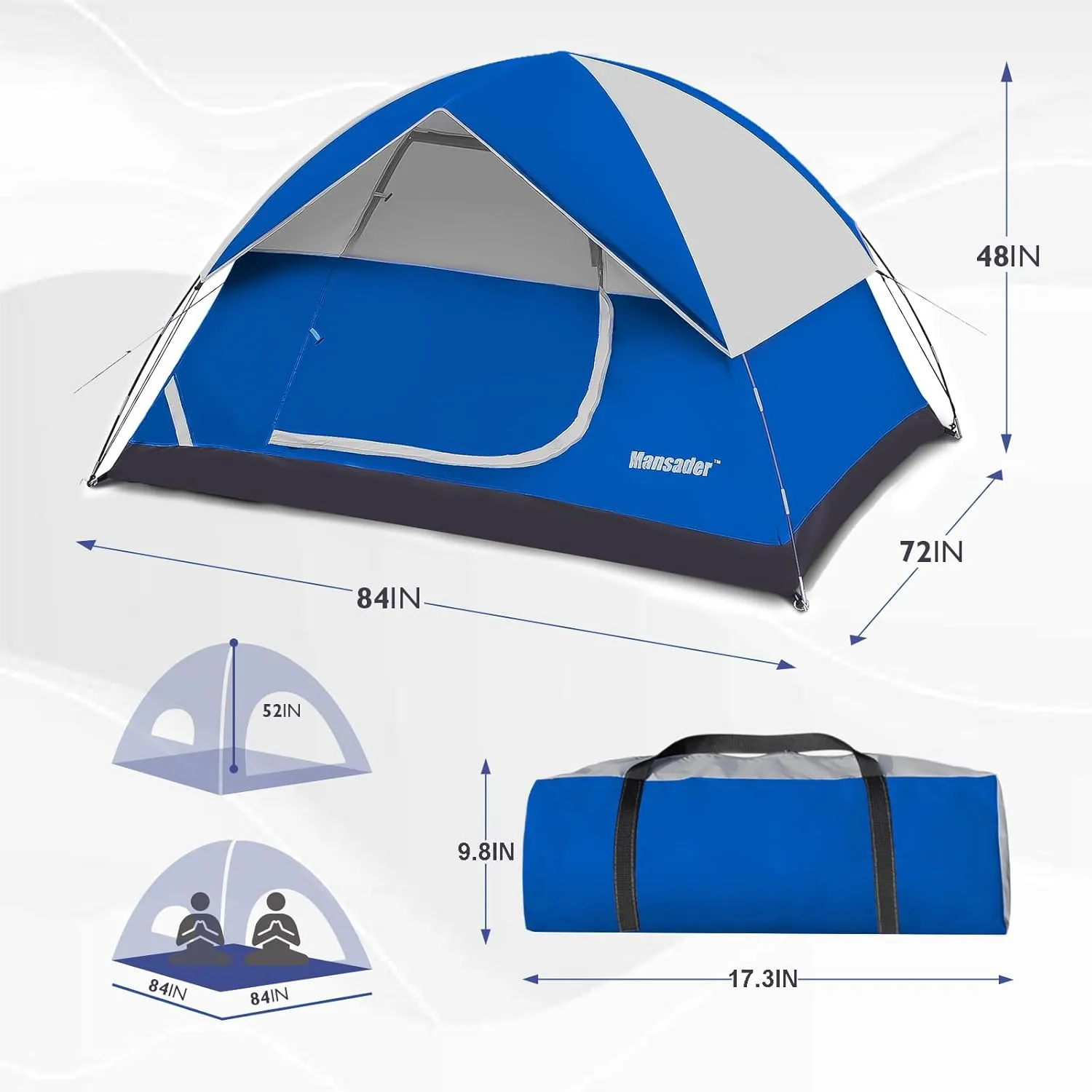 Camping Tent, Waterproof 2/3/4 Person Tents for Camping, Lightweight Easy Set Up Outdoor Hiking Tent Backpacking Tent with Carry Bag, Backpack Tent Suit for Family Beach Hiking Travel