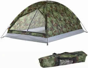 Camping Tent with Rain Fly and Carrying Bag, Camouflage Water-Resistant Lightweight Outdoor Tent for Backpacking, Hiking, Beach Use