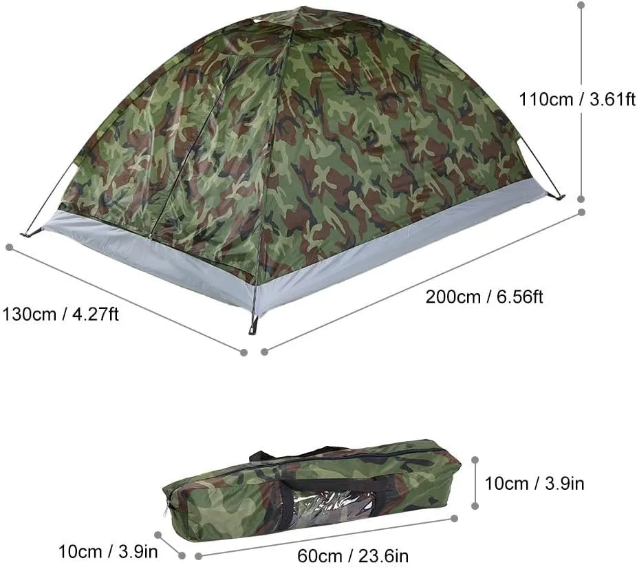 Camping Tent with Rain Fly and Carrying Bag, Camouflage Water-Resistant Lightweight Outdoor Tent for Backpacking, Hiking, Beach Use