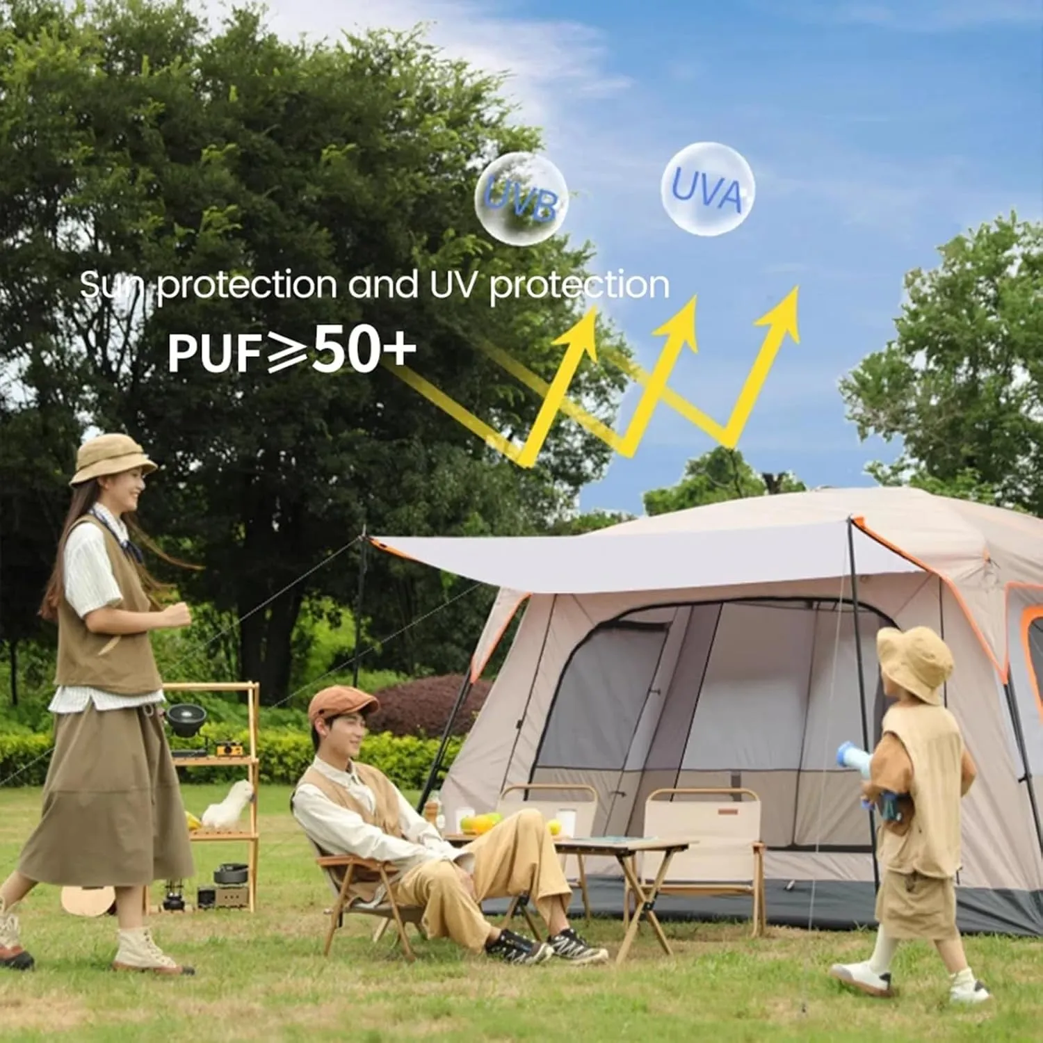Camping Tents with Hammock for 3-4 People, Family Tent Double Layer with Top Rainfly & Carrying Bag for Camping Hiking Backpacking Backyard