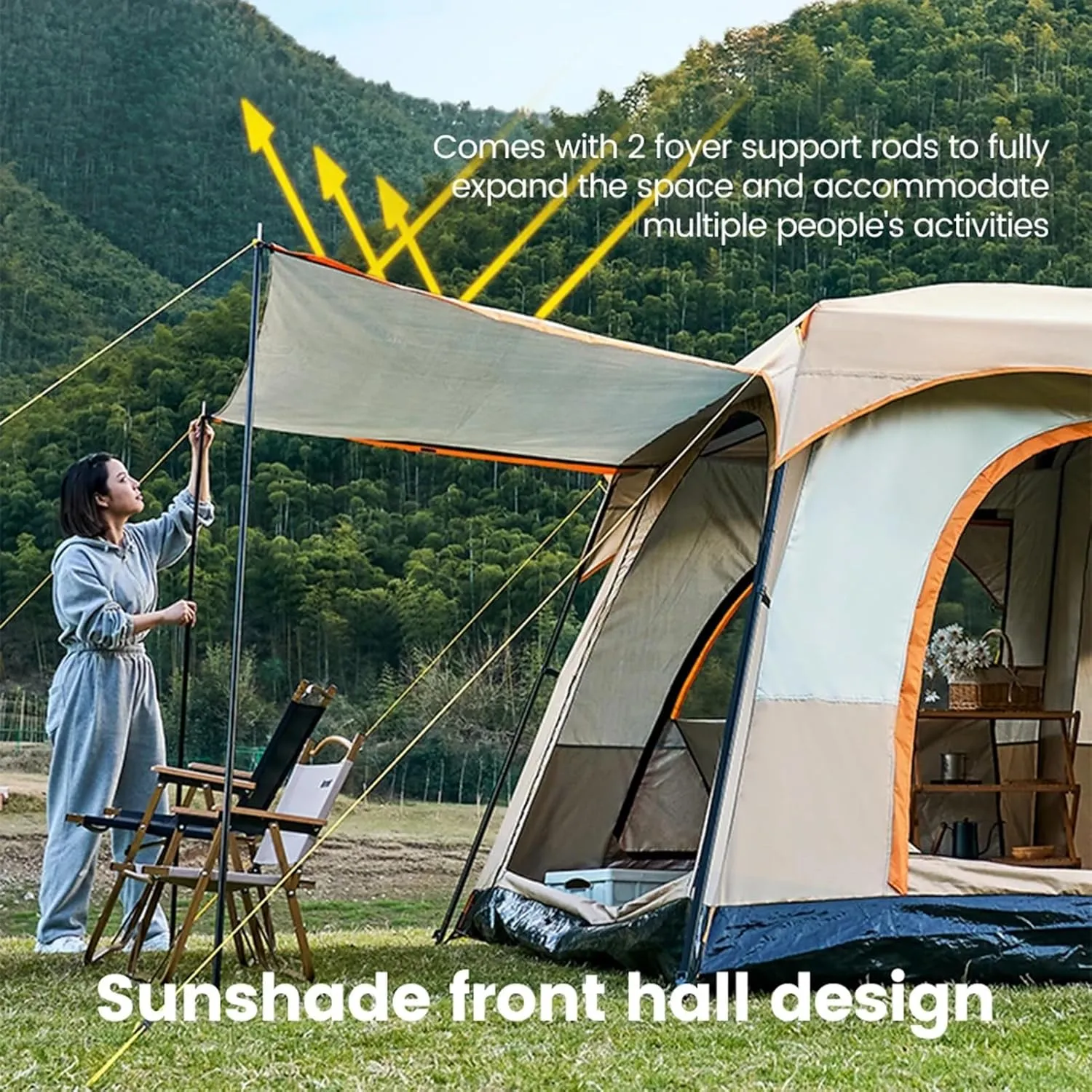 Camping Tents with Hammock for 3-4 People, Family Tent Double Layer with Top Rainfly & Carrying Bag for Camping Hiking Backpacking Backyard
