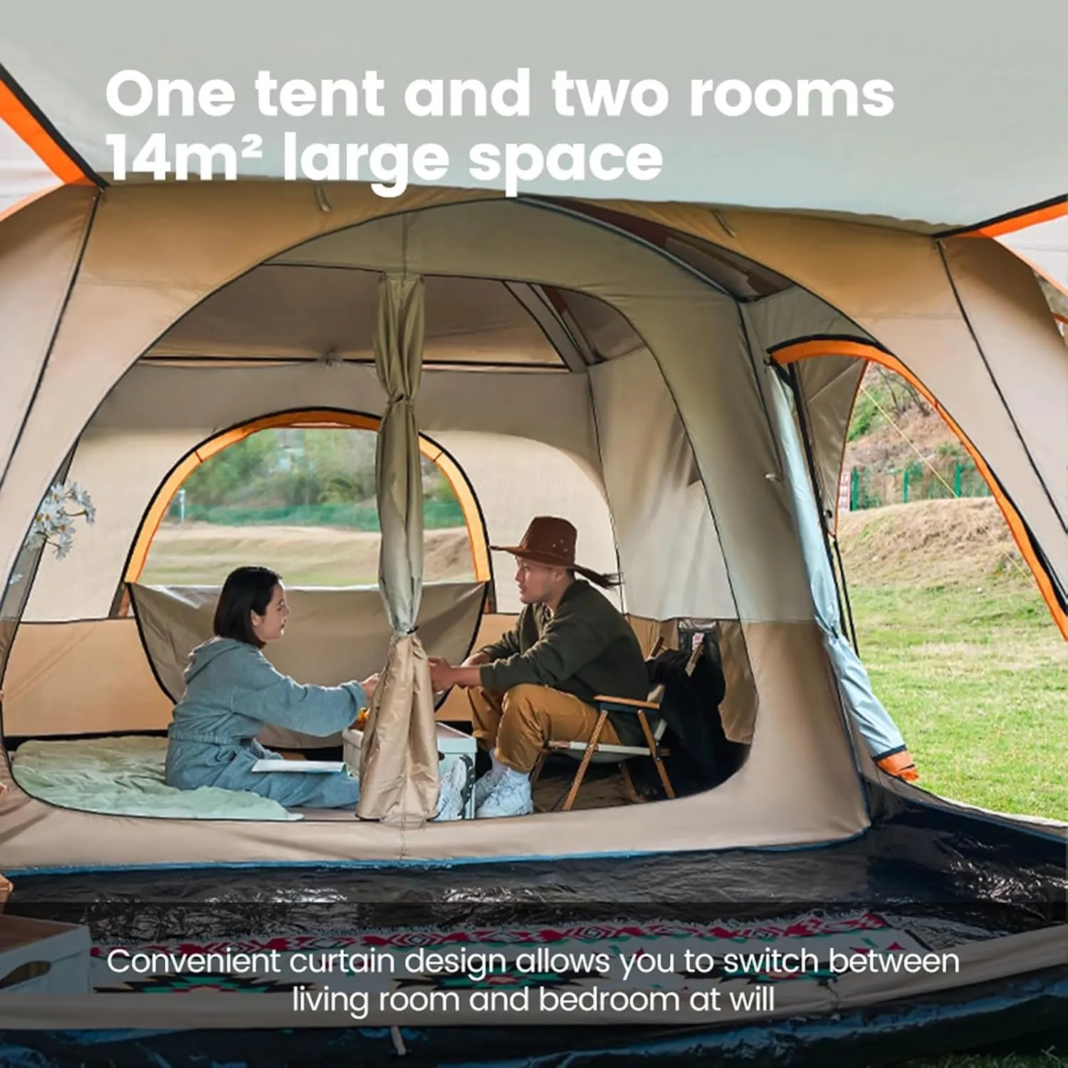 Camping Tents with Hammock for 3-4 People, Family Tent Double Layer with Top Rainfly & Carrying Bag for Camping Hiking Backpacking Backyard