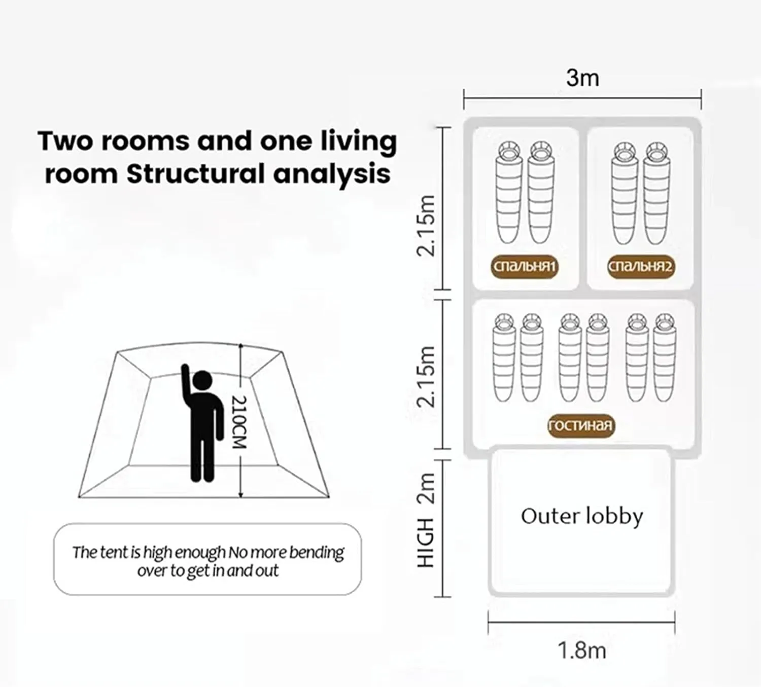 Camping Tents with Hammock for 3-4 People, Family Tent Double Layer with Top Rainfly & Carrying Bag for Camping Hiking Backpacking Backyard
