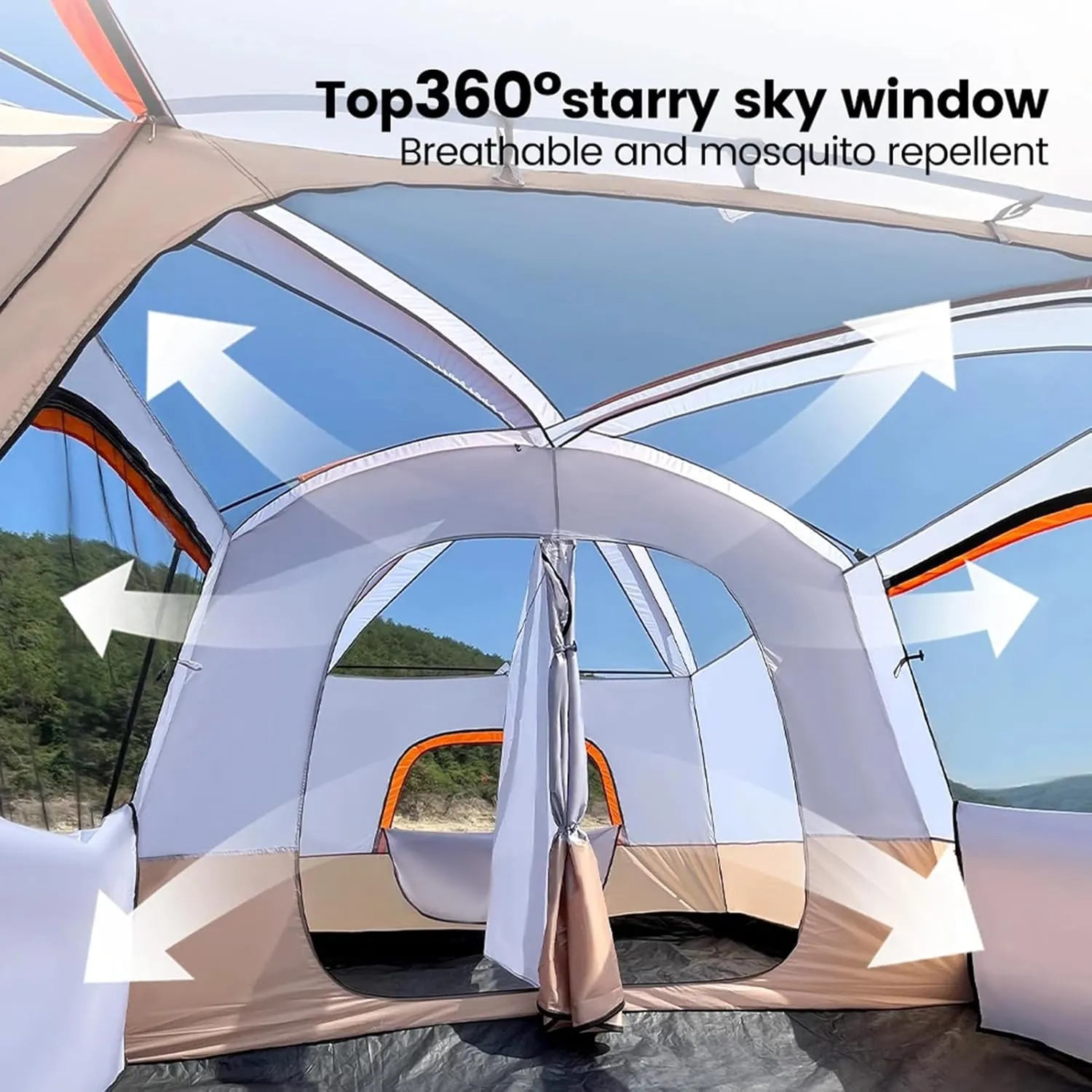 Camping Tents with Hammock for 3-4 People, Family Tent Double Layer with Top Rainfly & Carrying Bag for Camping Hiking Backpacking Backyard