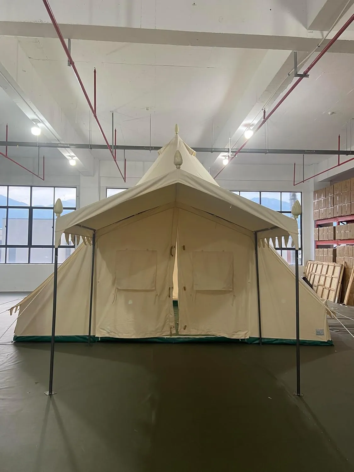 Canvas Camping Tent with Porch for Family Gatherings, 4 Seasons, Heavy-Duty Construction, 19.68x13.1ft