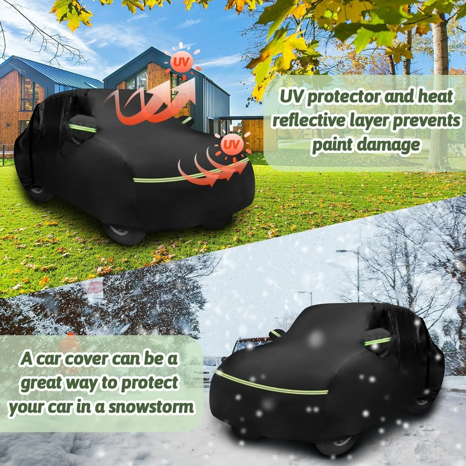 Car Cover for 2007-2025 Fiat 500/500C/500E Abarth/New Fiat 500 (Hatchback/Cabrio/3 1), 210T Waterproof Sun Rain Dust Snow Protection Outdoor Fiat Car Cover with Cotton Lining and Zipper Door-Black