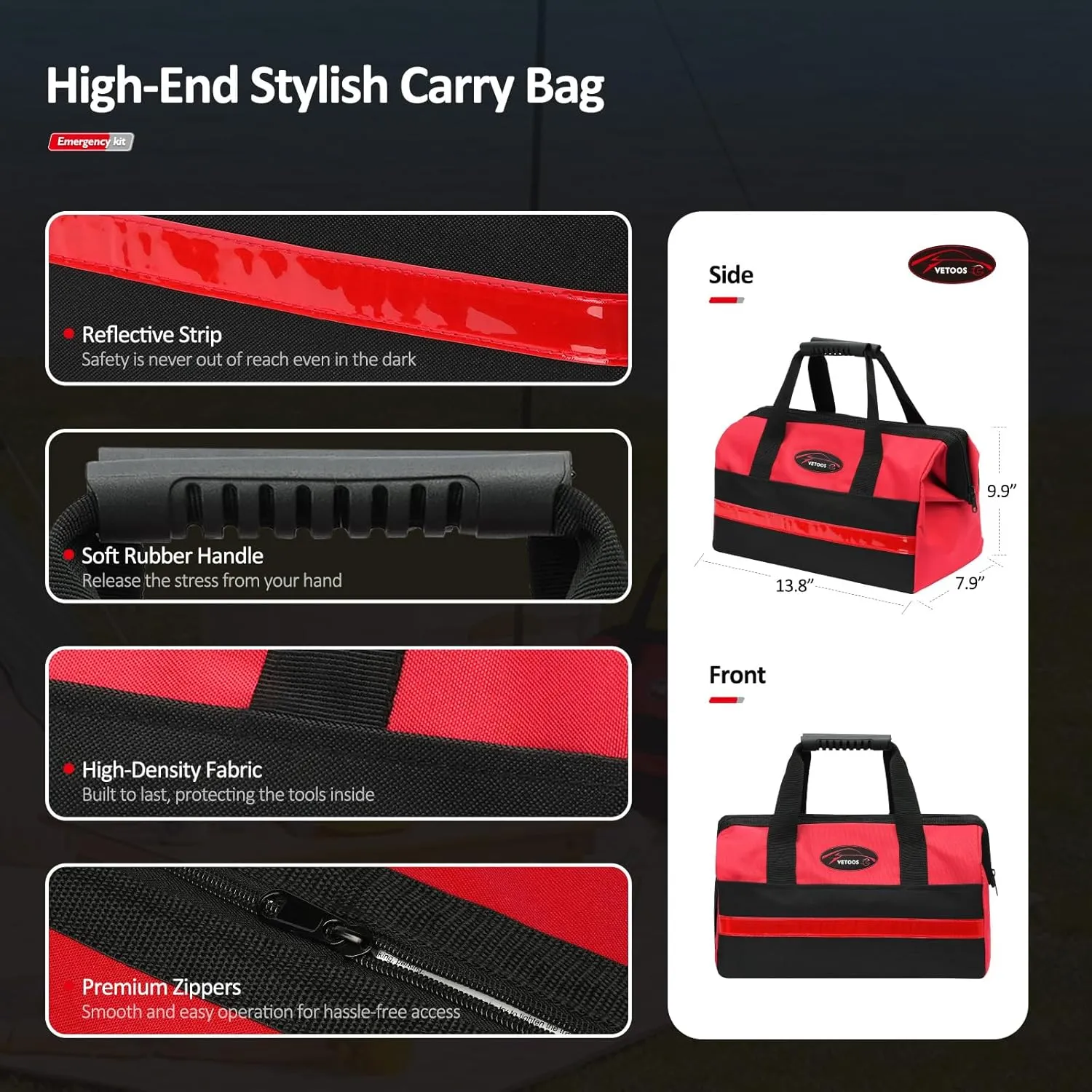 Car Roadside Emergency Kit with Jumper Cables, Auto Road Side Safety Kit for Vehicles - with Premium Carry Bag, for Men, Women