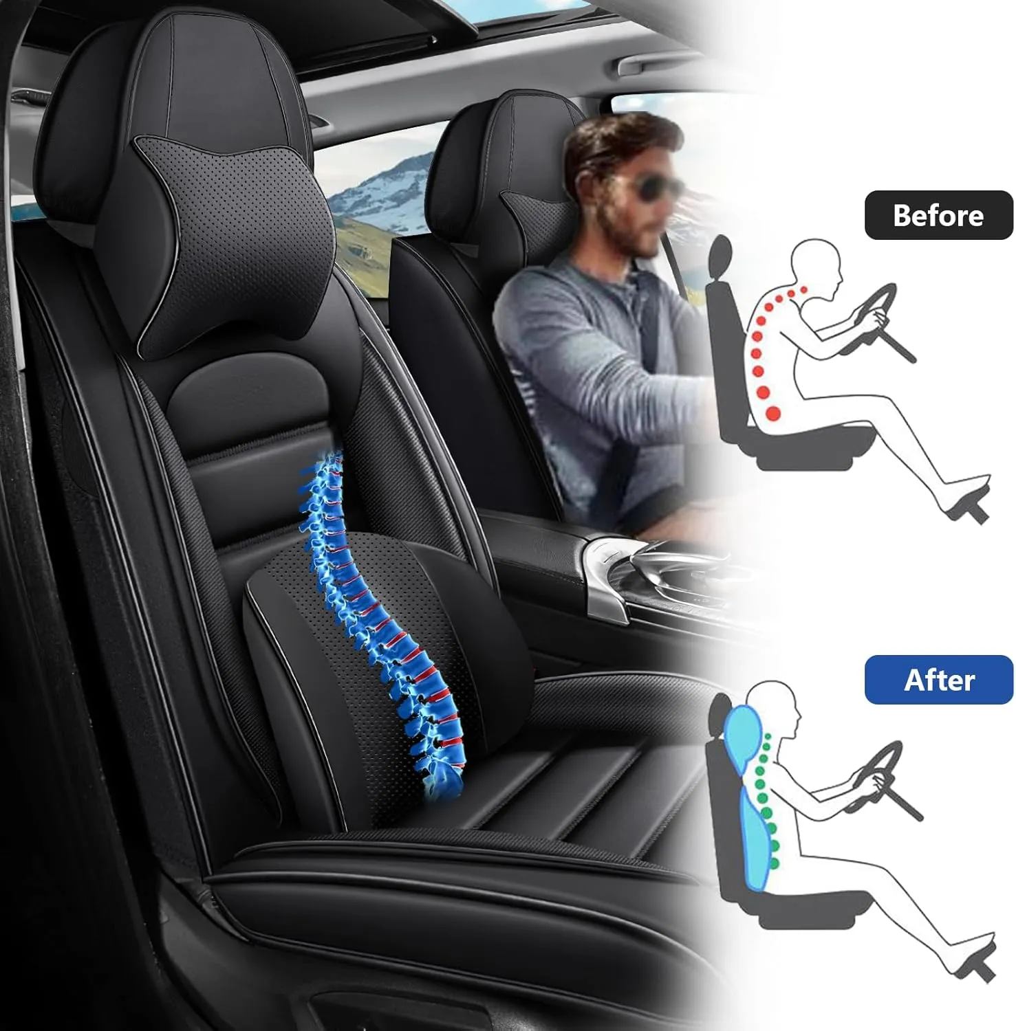 Car Seat Covers Fit for Buick Encore 2013-2022,Premium Waterproof Napa Leather Seat Cushion,Soft and Breathable Auto Vehicle Interior Covers,Luxury(Front Set) Black