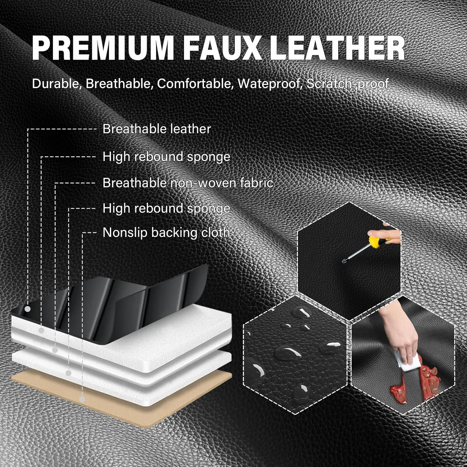 Car Seat Covers Fit for Buick Encore 2013-2022,Premium Waterproof Napa Leather Seat Cushion,Soft and Breathable Auto Vehicle Interior Covers,Luxury(Front Set) Black