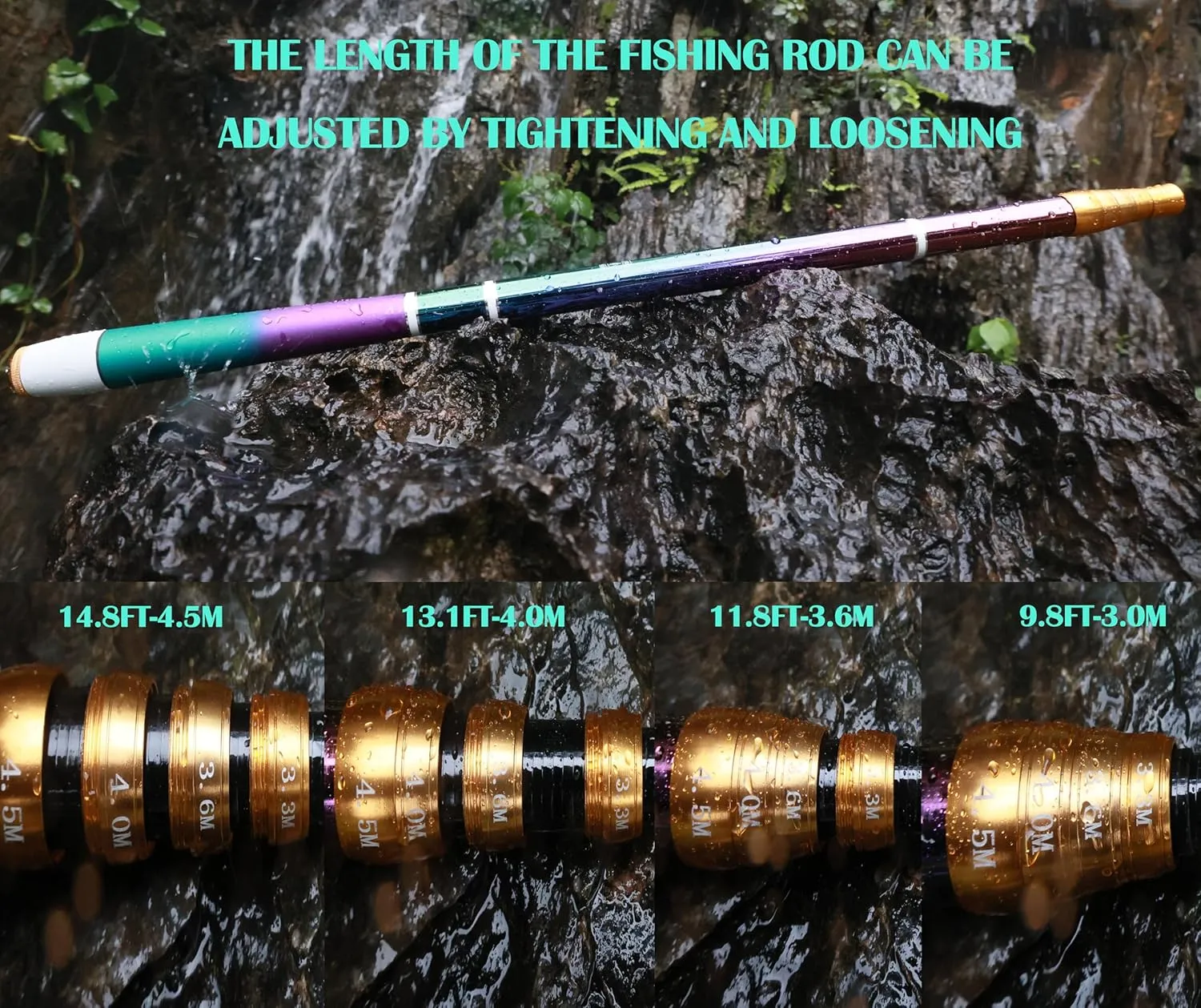 Carbon Fiber Tenkara Rod Telescopic Rod 8:2 Action-Portable Collapsible Bass Crappie Floating Fishing Rod 21FT with Zoom Rod Ultralight Small Hand Rod