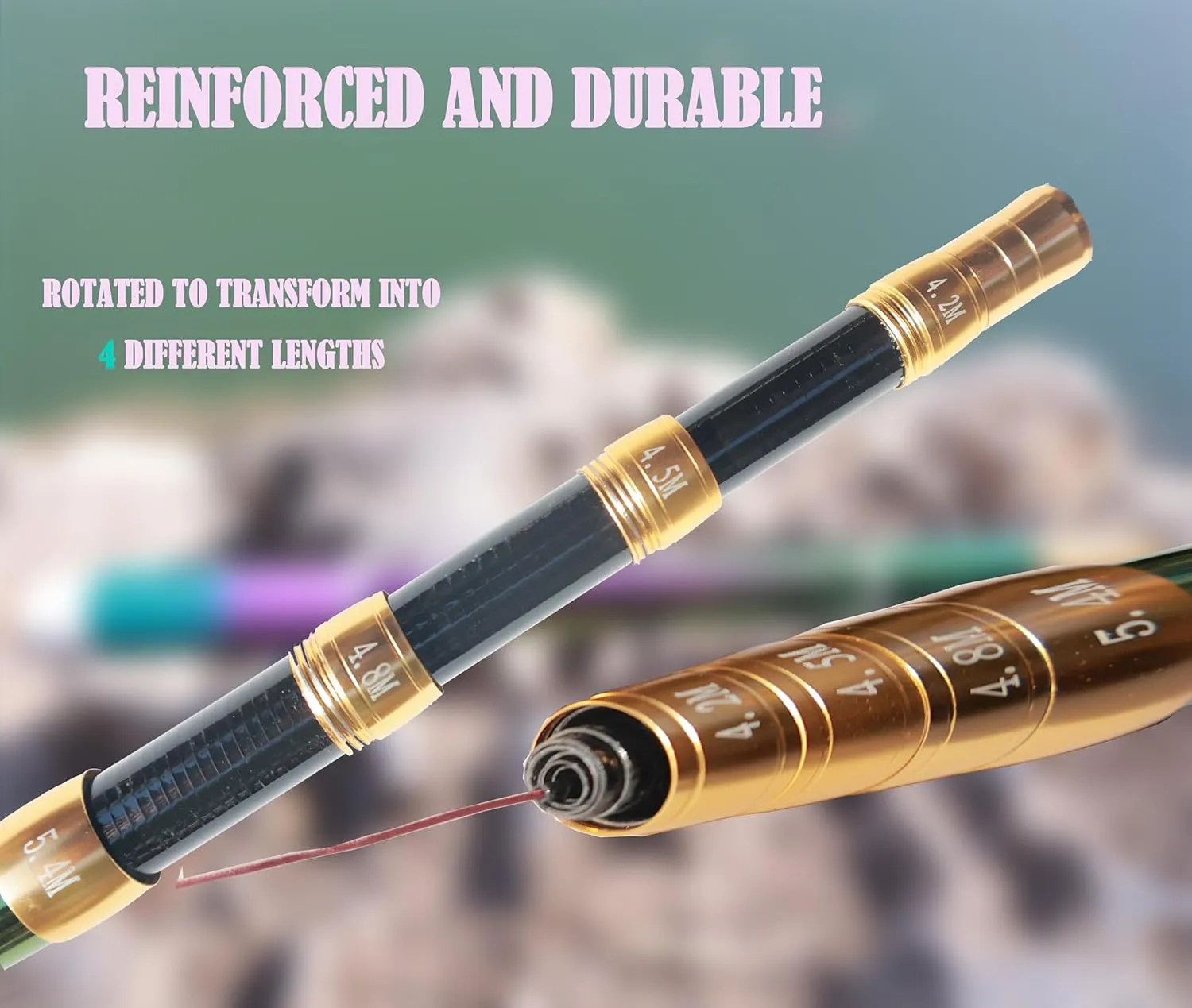 Carbon Fiber Tenkara Rod Telescopic Rod 8:2 Action-Portable Collapsible Bass Crappie Floating Fishing Rod 21FT with Zoom Rod Ultralight Small Hand Rod