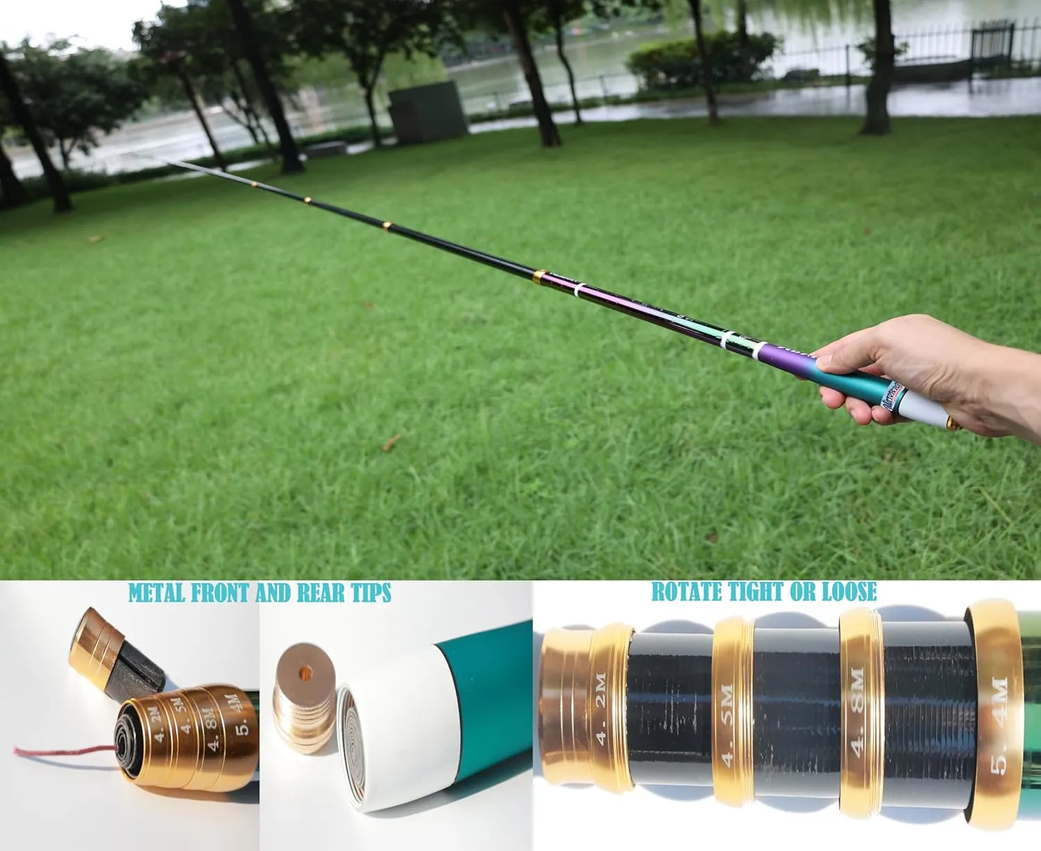 Carbon Fiber Tenkara Rod Telescopic Rod 8:2 Action-Portable Collapsible Bass Crappie Floating Fishing Rod 21FT with Zoom Rod Ultralight Small Hand Rod