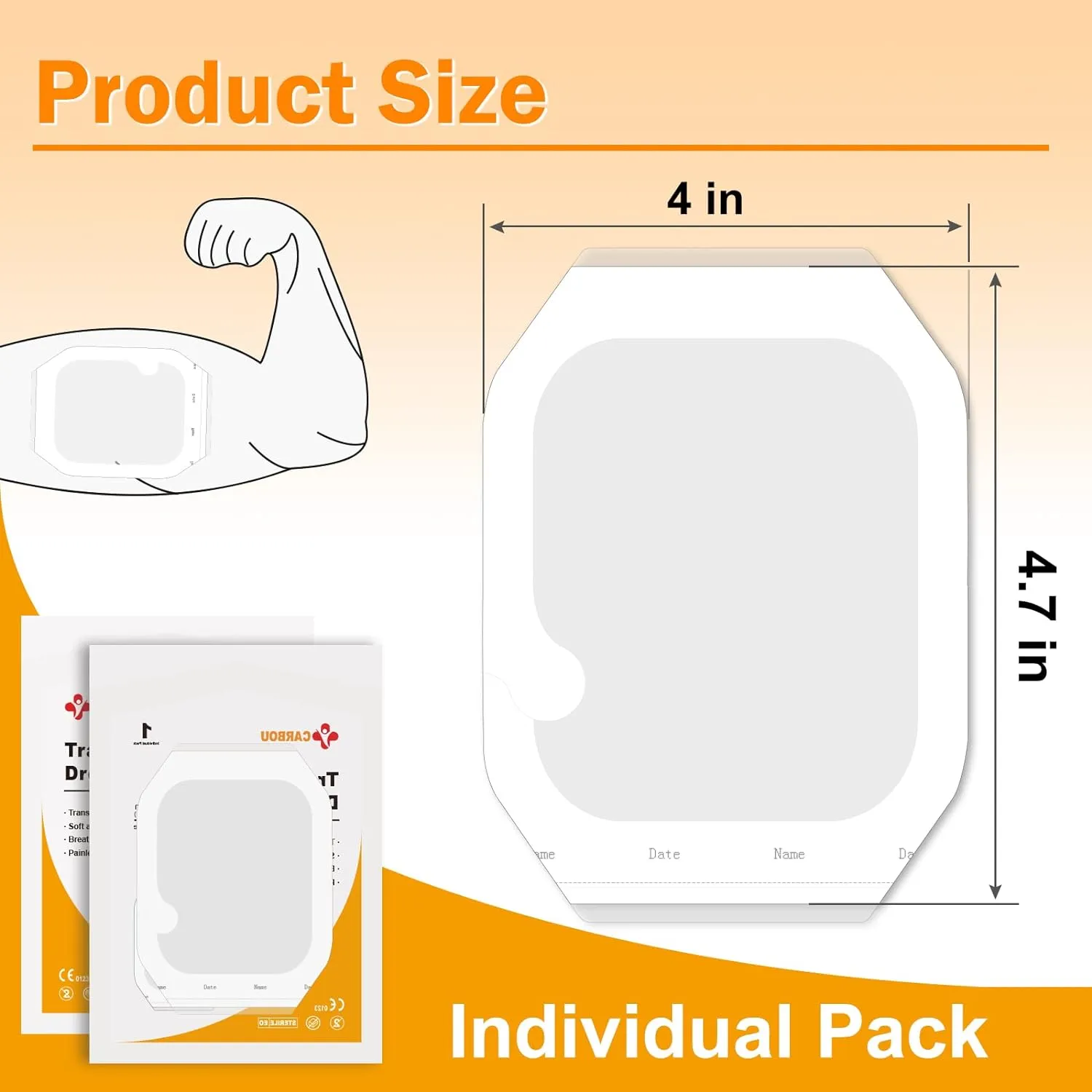 Carbou Transparent Film Dressing,4" x 4.75" Pack of 50 Waterproof Wound Bandage Adhesive Patches,Post Surgical Shower or IV Shield,Tattoo Aftercare Bandage