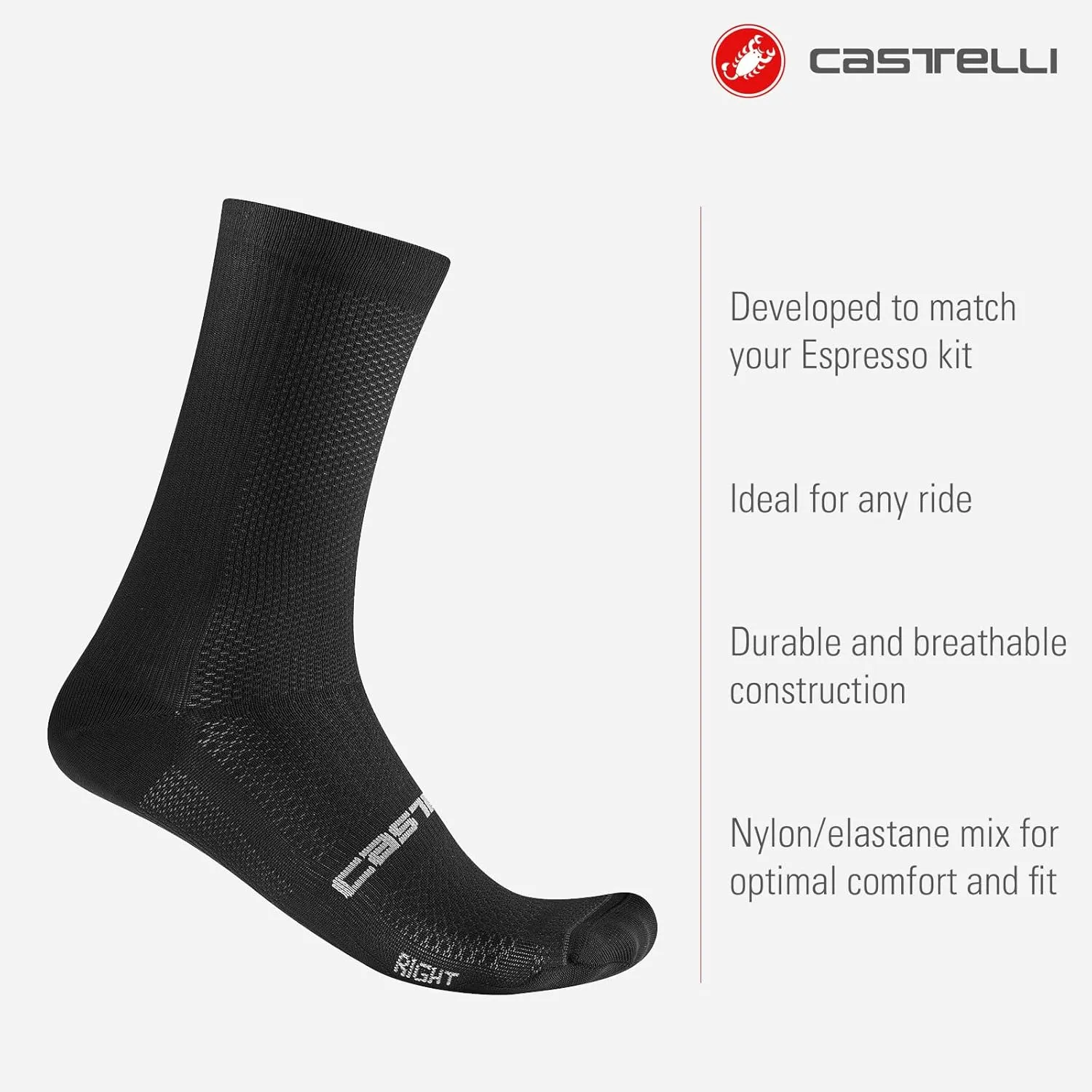 CASTELLI Men’s Espresso 18 Sock, Moisture Wicking Performance Cycling Apparel Sock for Road & Gravel Biking