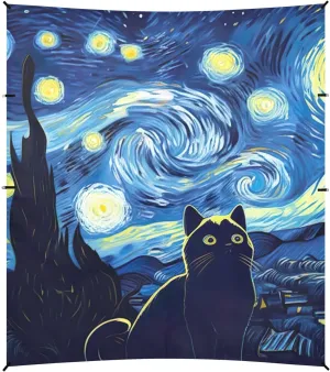 Cat Starry Night Blue Beach Tent Canopy Outdoor Sun Shade Patio Family Travel Camping Sun Shelter Canopies with Poles Sand Anchor 9.2 × 10.5 FT