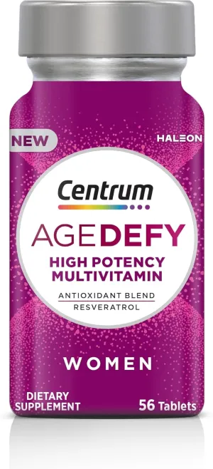 Centrum Age Defy for Women, All-in-1 High Potency Multivitamin   Healthy Aging Supplement, Multivitamin Blend with Resveratrol, and Niacin for NAD  Level Support, Aluminium Bottle, 56 Tablets