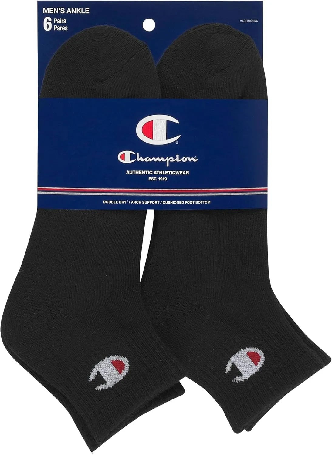 Champion Men's Double Dry Moisture Wicking Ankle Socks; 6, 8, 12 Packs Available