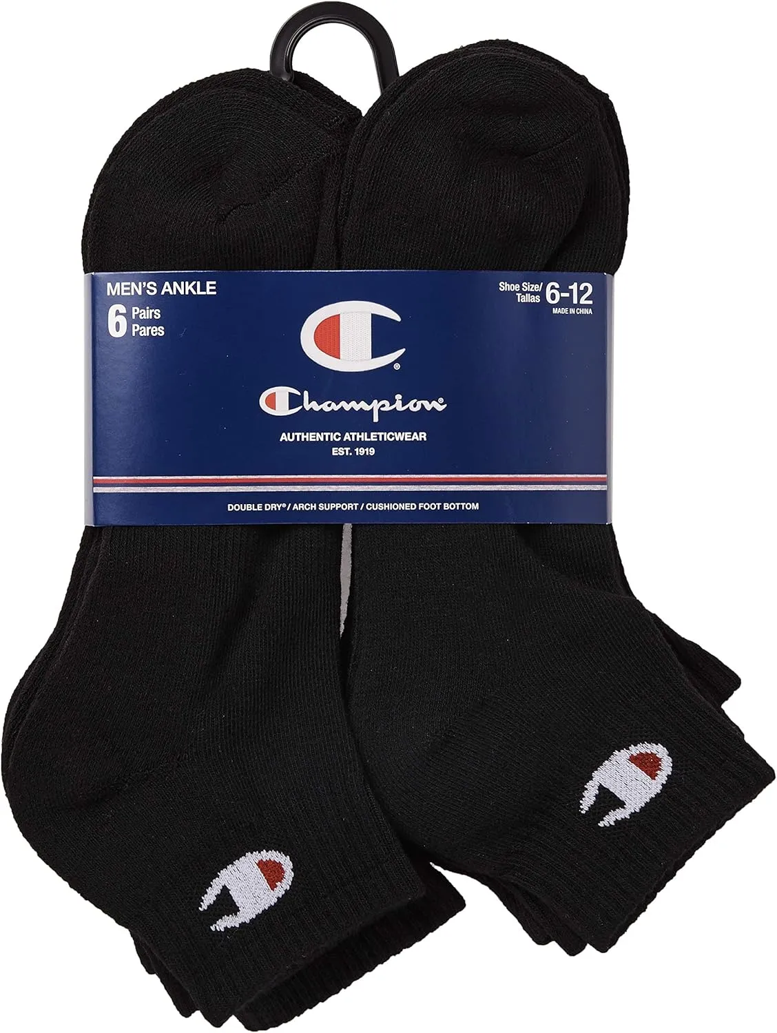Champion Men's Double Dry Moisture Wicking Ankle Socks; 6, 8, 12 Packs Available