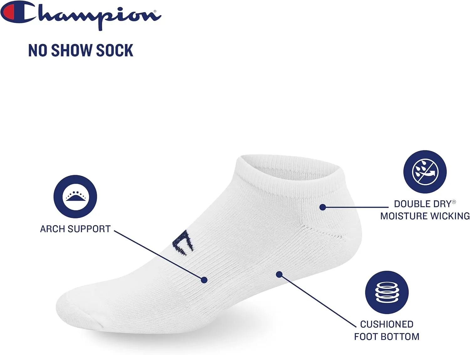 Champion Men's Double Dry Moisture Wicking No Show Socks; 6, 8 Packs Available