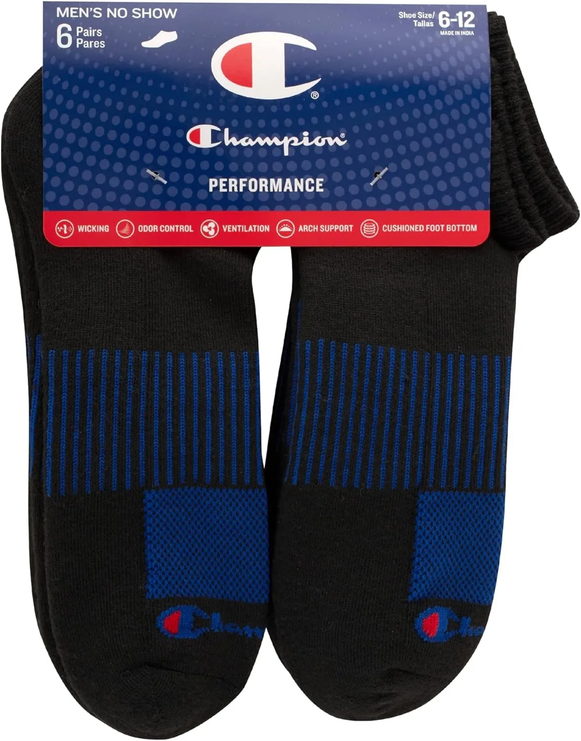 Champion Men's, Performance No Show Socks, 6-Pack