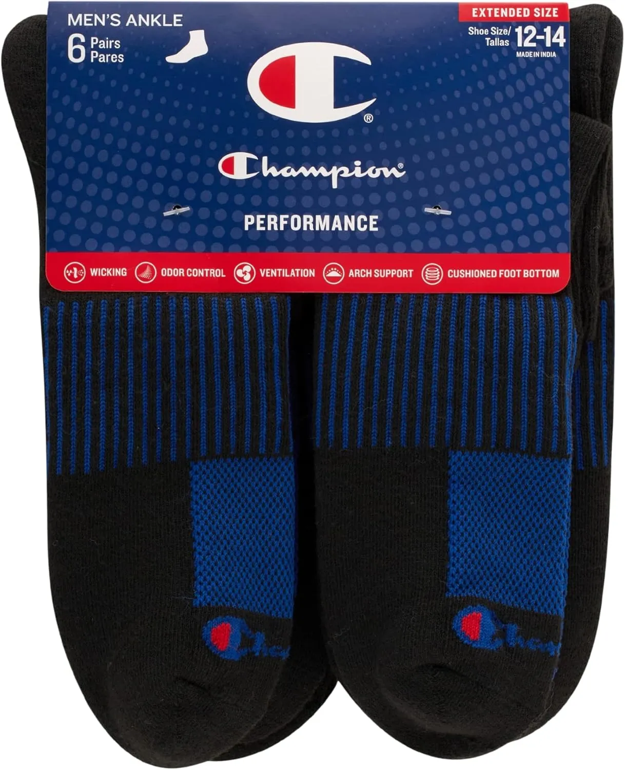 Champion Men’s Socks, Performance Moisture Wicking Ankle Socks for Men, 6-Pack