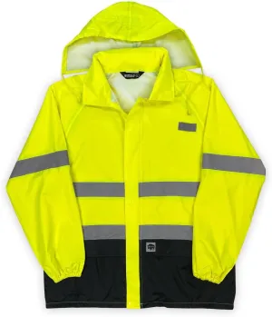 Class 2 Hi Vis Safety Hooded Rain Shell