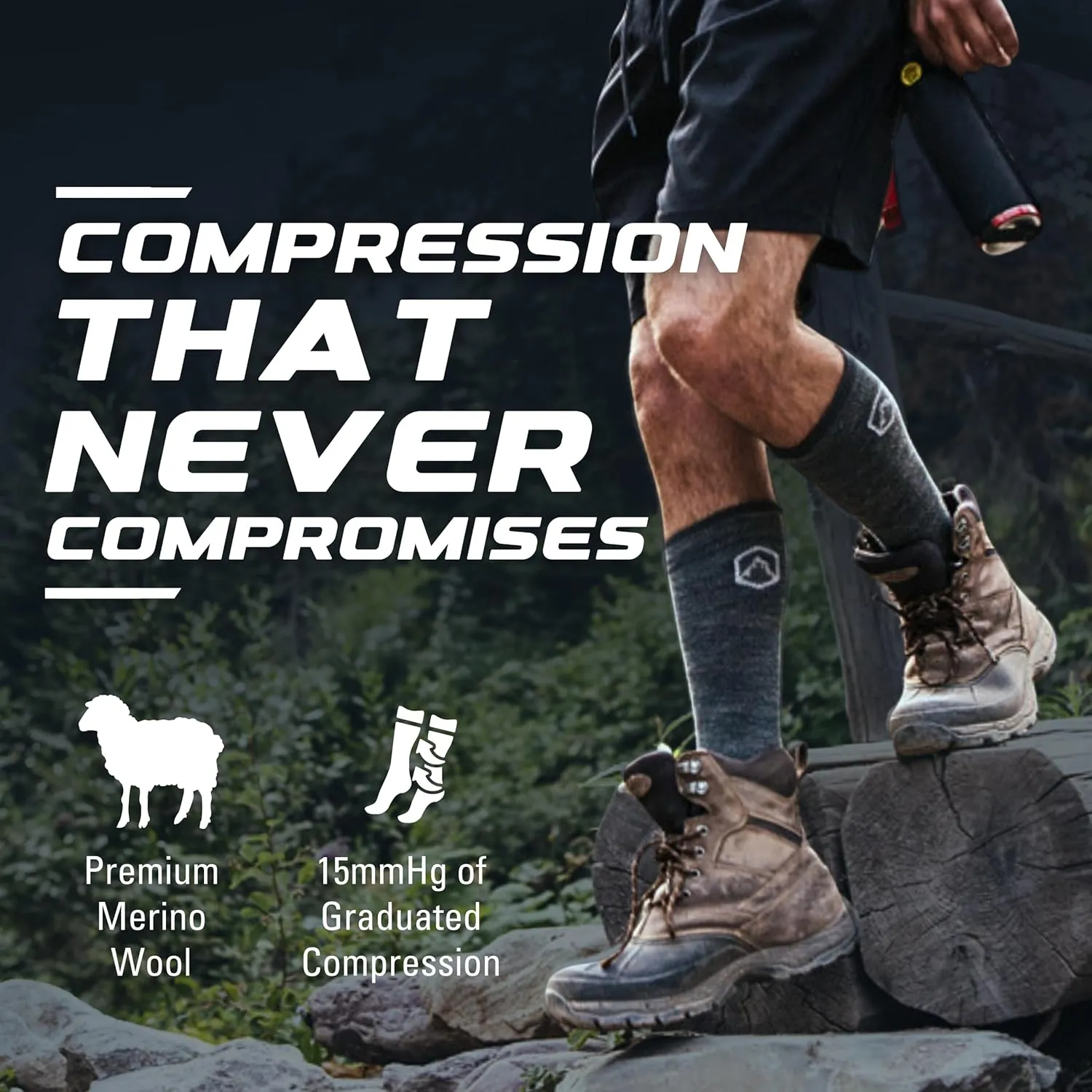 CloudLine - Merino Wool Graduated Compression Socks for Men and Women - Ultralight, Moisture Wicking, Made in USA - 1 Pair