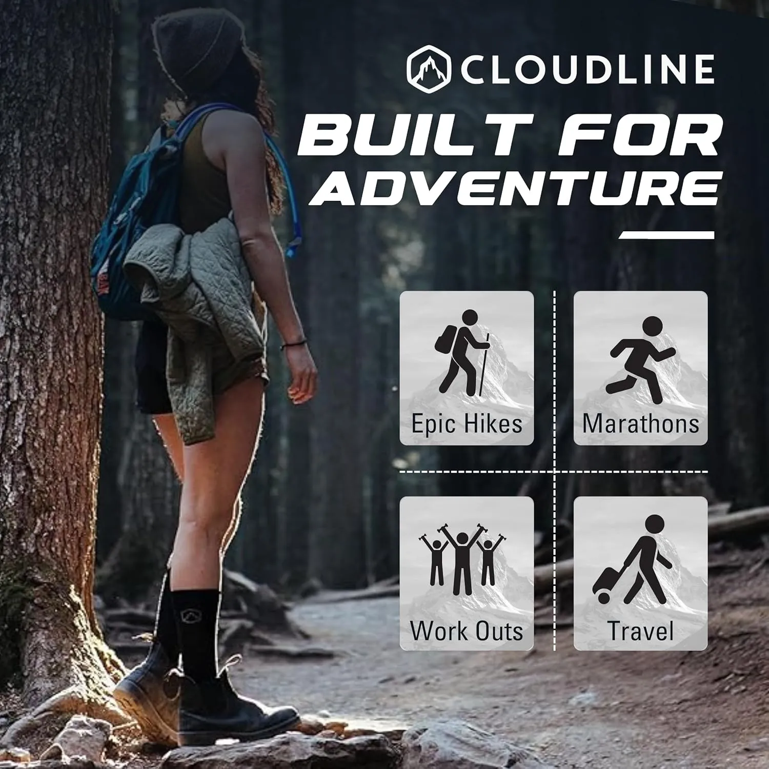 CloudLine - Merino Wool Graduated Compression Socks for Men and Women - Ultralight, Moisture Wicking, Made in USA - 1 Pair