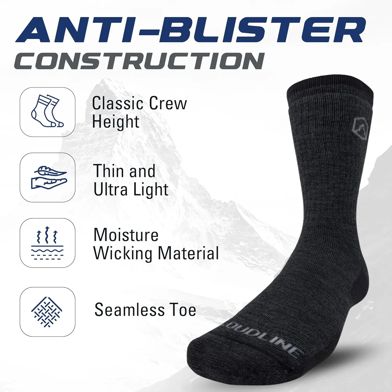 CloudLine Merino Wool Hiking Socks for Men and Women- Ultralight, Thin, Anti-Blister, Moisture Wicking Socks, USA Made 1 Pair