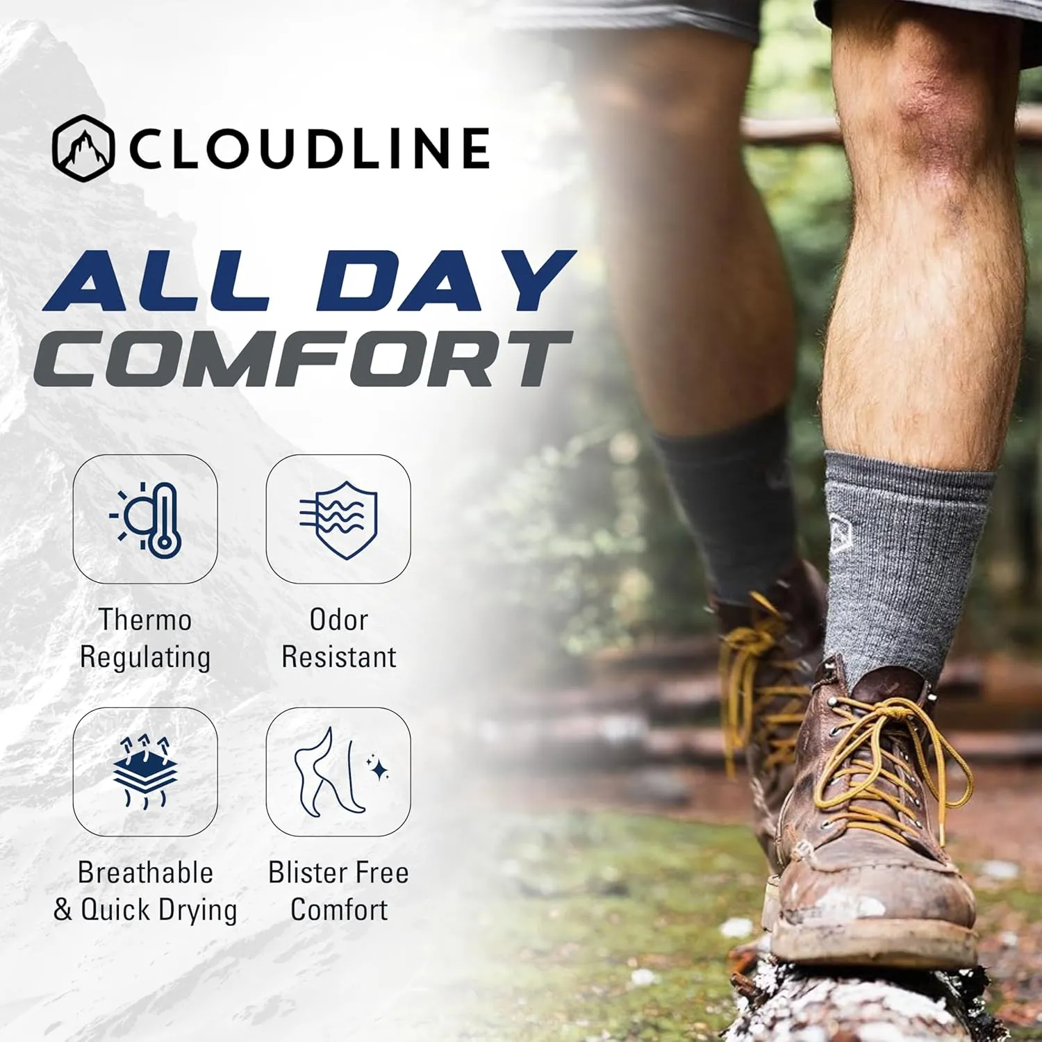 CloudLine Merino Wool Hiking Socks for Men and Women- Ultralight, Thin, Anti-Blister, Moisture Wicking Socks, USA Made 1 Pair