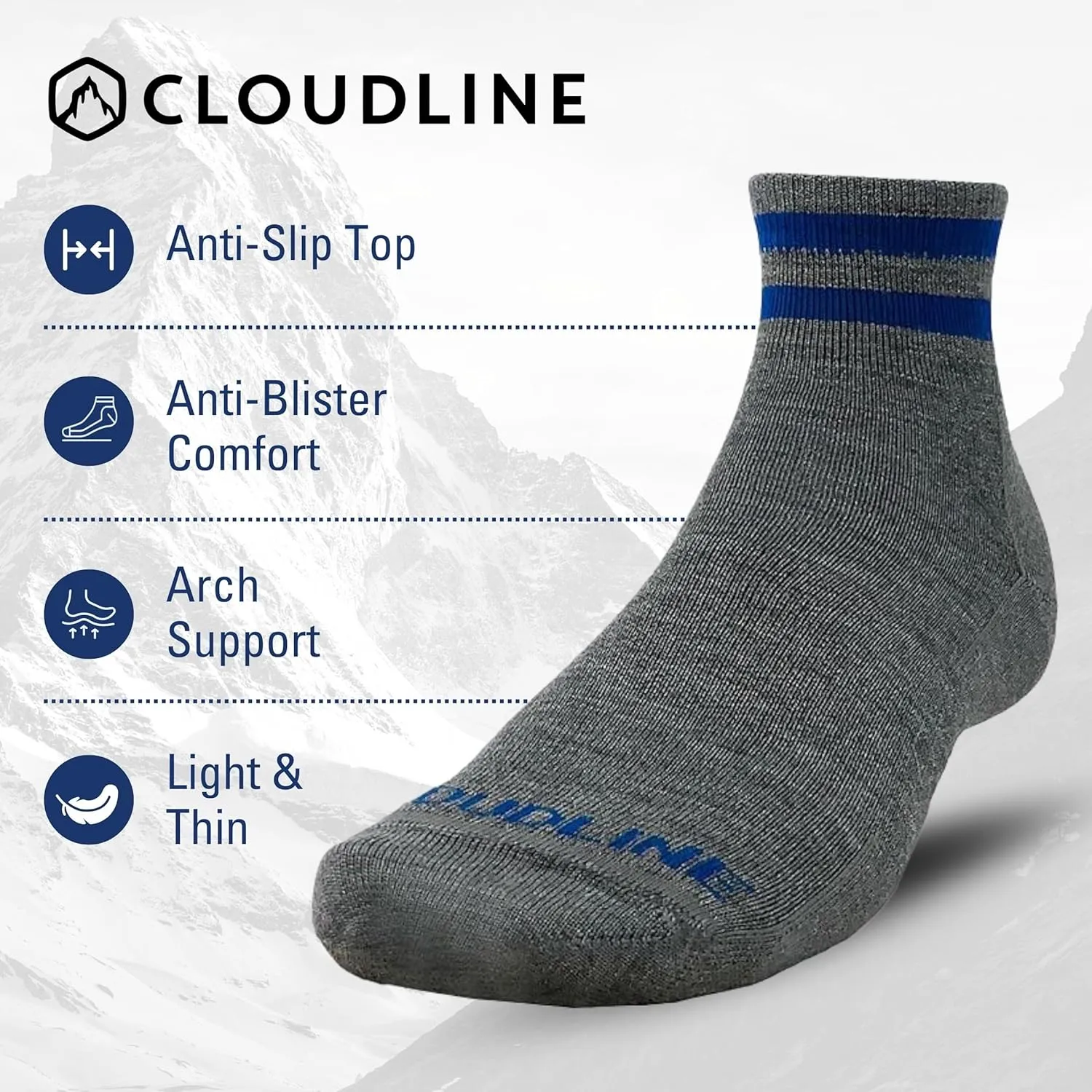 CloudLine Merino Wool Running Socks for Men and Women - Ankle, Thin, Anti-Blister, Moisture Wicking, Made in USA - 1 Pair