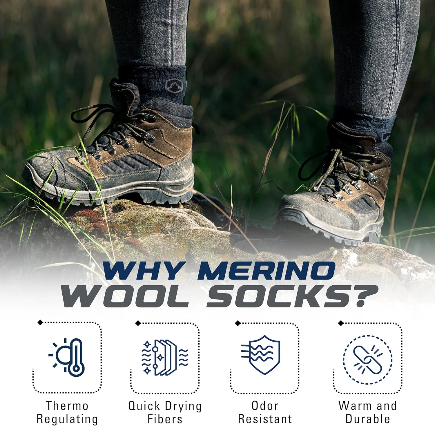 CloudLine - Merino Wool Socks for Men and Women, Wool Running Socks - Full Cushion, Anti-Blister & Moisture Wicking - 1 Pair