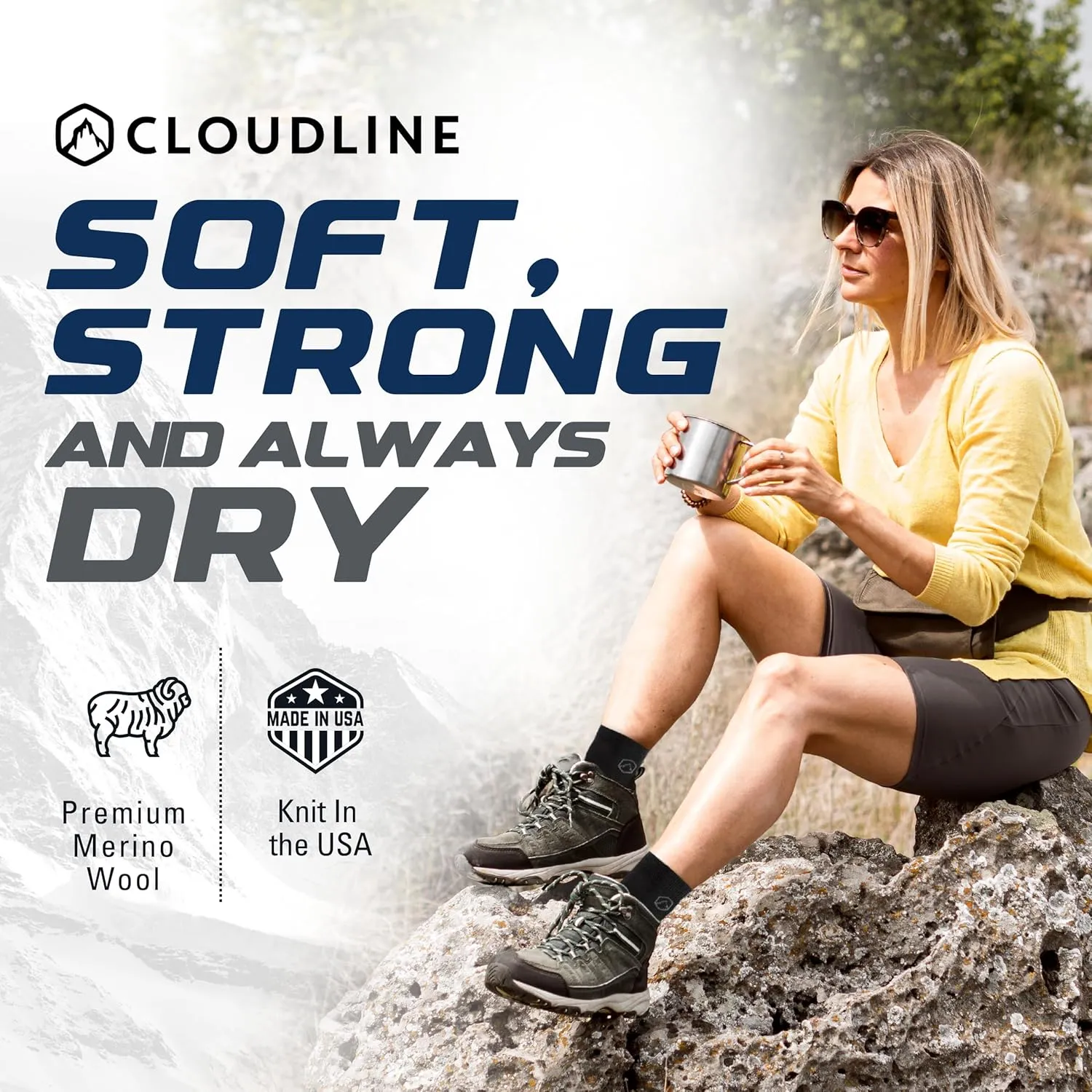 CloudLine - Merino Wool Socks for Men and Women, Wool Running Socks - Full Cushion, Anti-Blister & Moisture Wicking - 1 Pair