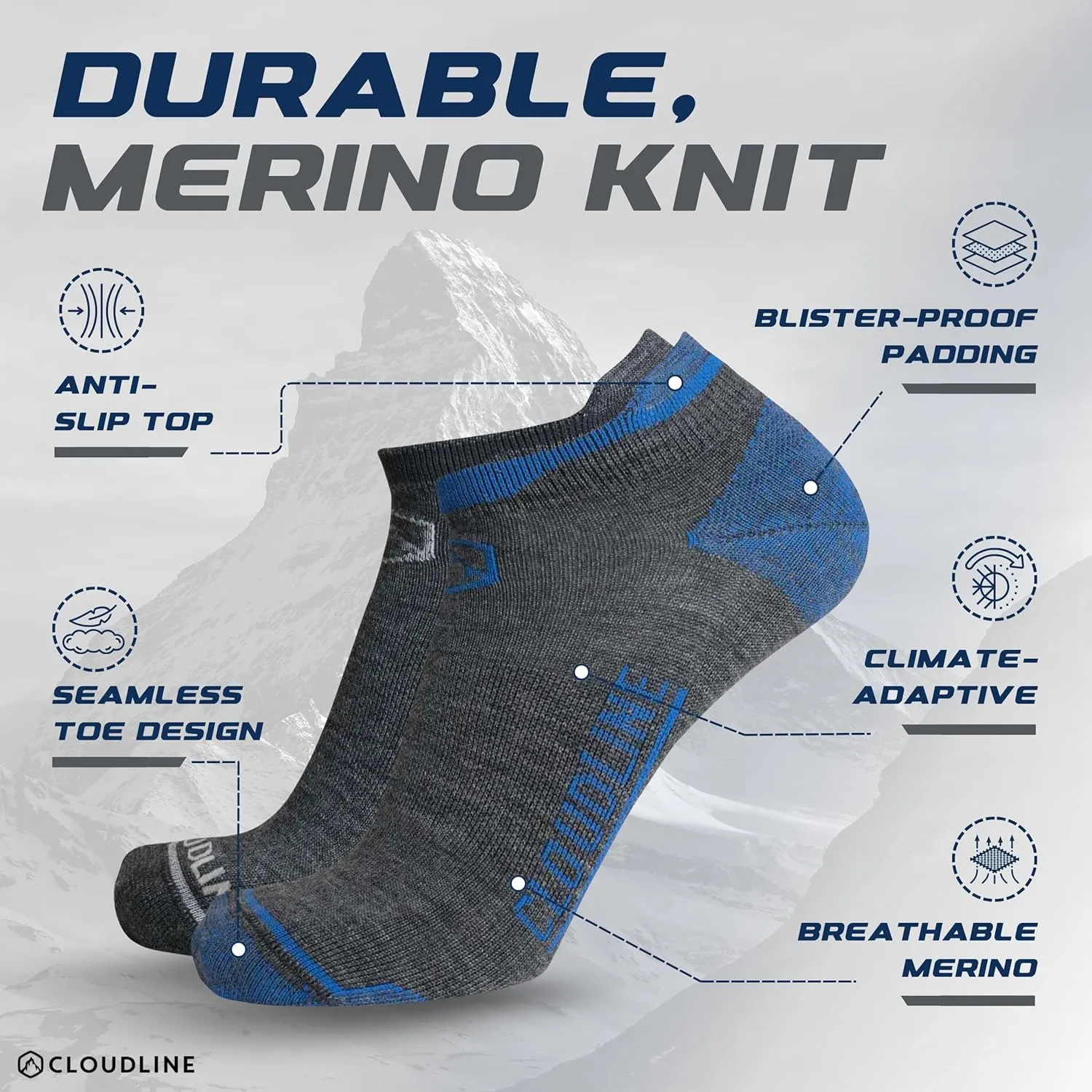 CloudLine Ultralight Merino Wool Running Socks for Men and Women - Thin, Anti-Blister, Moisture Wicking, Made in USA - 3 Pair