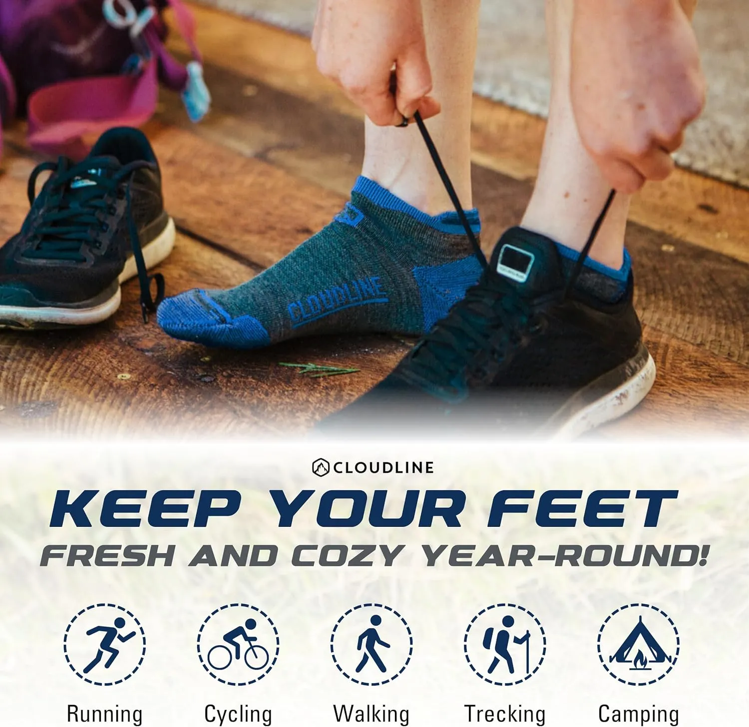CloudLine Ultralight Merino Wool Running Socks for Men and Women - Thin, Anti-Blister, Moisture Wicking, Made in USA - 3 Pair