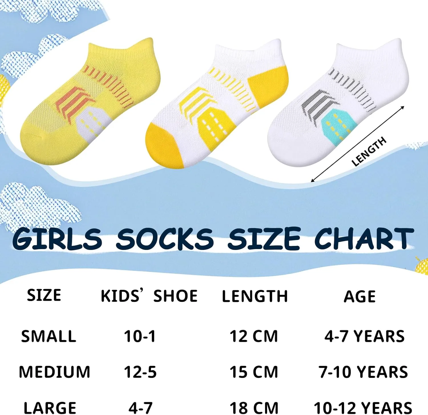 Comfoex 10 Pairs Girls Ankle Athletic Socks Cushioned Running Cotton Socks For 4-6 6-8 8-10 10-12 Years Old