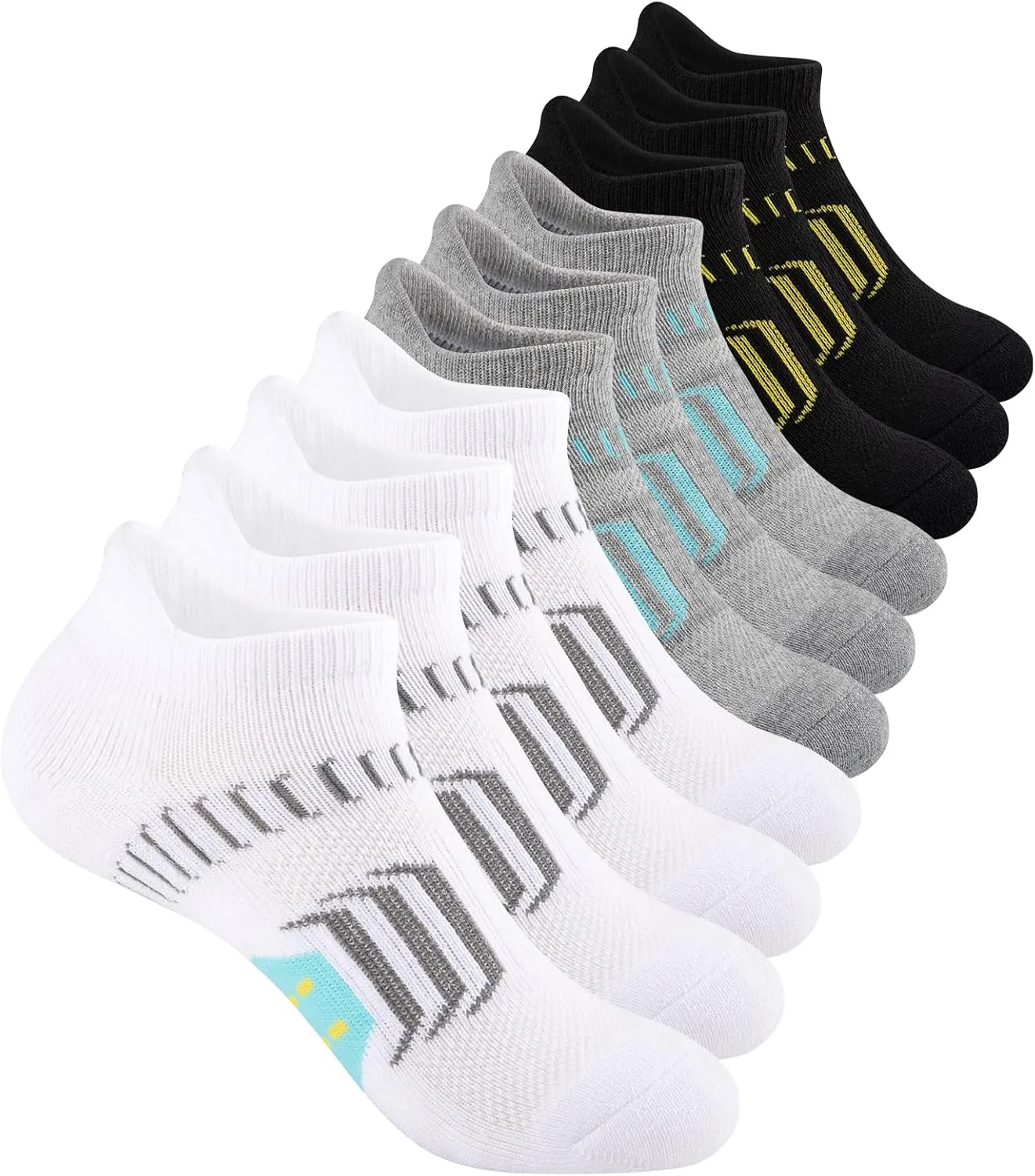 Comfoex 10 Pairs Girls Ankle Athletic Socks Cushioned Running Cotton Socks For 4-6 6-8 8-10 10-12 Years Old
