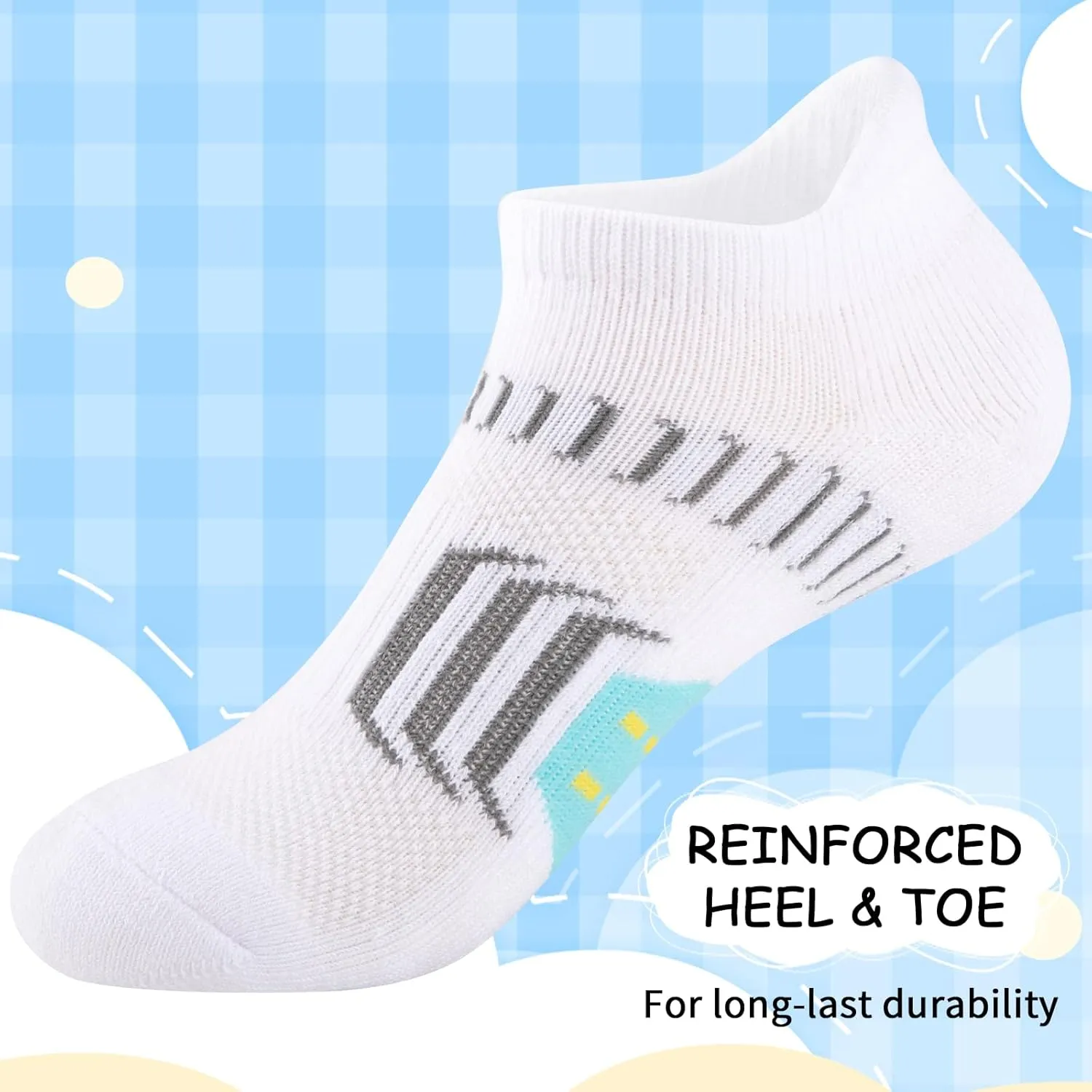 Comfoex 10 Pairs Girls Ankle Athletic Socks Cushioned Running Cotton Socks For 4-6 6-8 8-10 10-12 Years Old