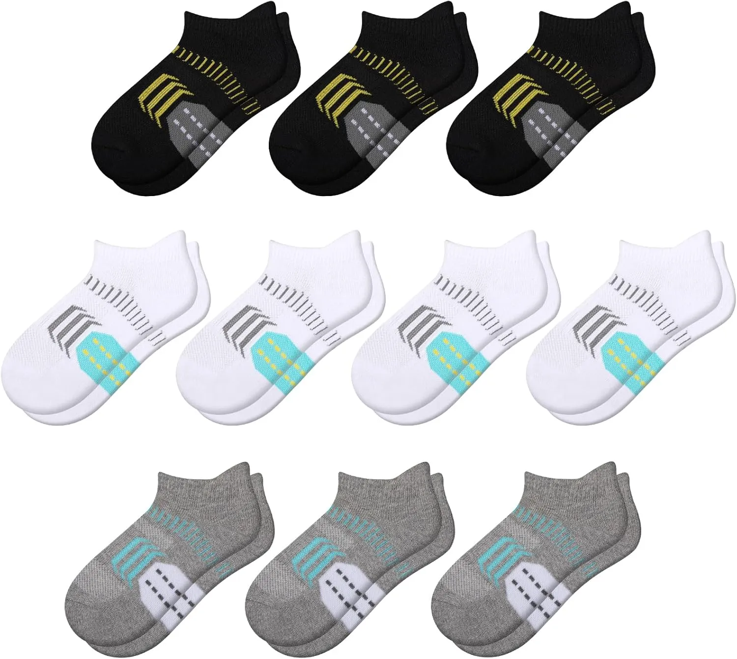 Comfoex 10 Pairs Girls Ankle Athletic Socks Cushioned Running Cotton Socks For 4-6 6-8 8-10 10-12 Years Old