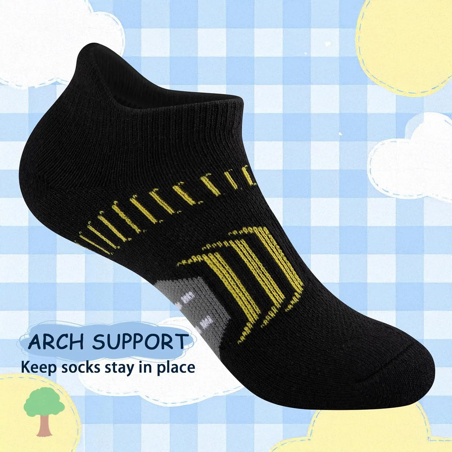 Comfoex 10 Pairs Girls Ankle Athletic Socks Cushioned Running Cotton Socks For 4-6 6-8 8-10 10-12 Years Old