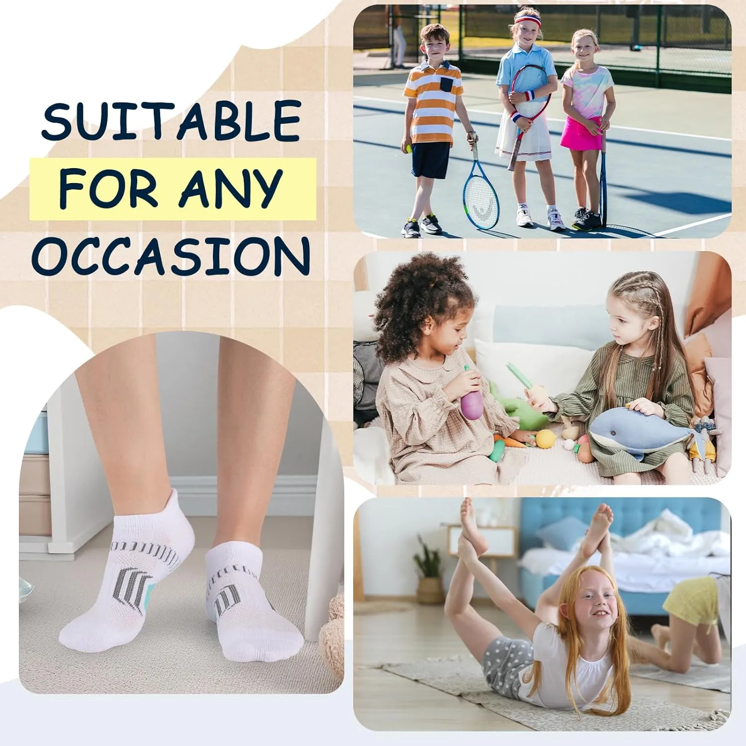 Comfoex 10 Pairs Girls Ankle Athletic Socks Cushioned Running Cotton Socks For 4-6 6-8 8-10 10-12 Years Old